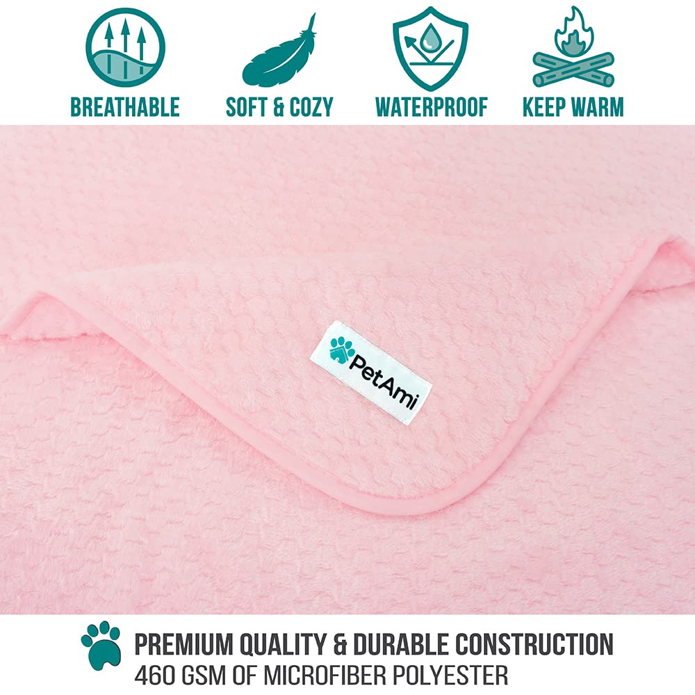 Petami Waterproof Dog Blanket, Leakproof Xl Pet Blanket For Large Dogs, Furniture Sofa Couch Cover Protector, Fleece Cat Throw For Bed Crate Kennel, Reversible Washable Soft Plush, Twin 60X80 Pink