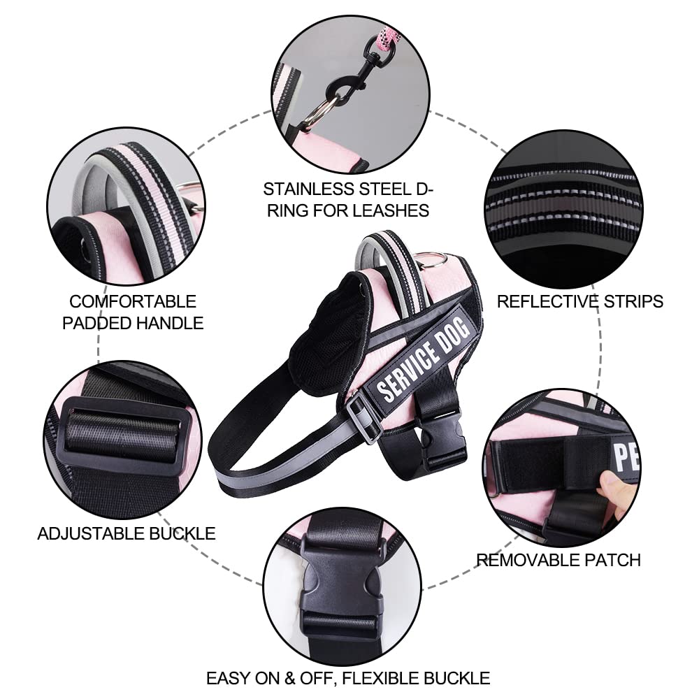 Service Dog Vest Harness And Leash Set, Animire In Training Harness With 8 Dog Patches, Reflective Leash With Soft Padded Handle For Small, Medium, Large, And Extra-Large Dogs(Pink,L)