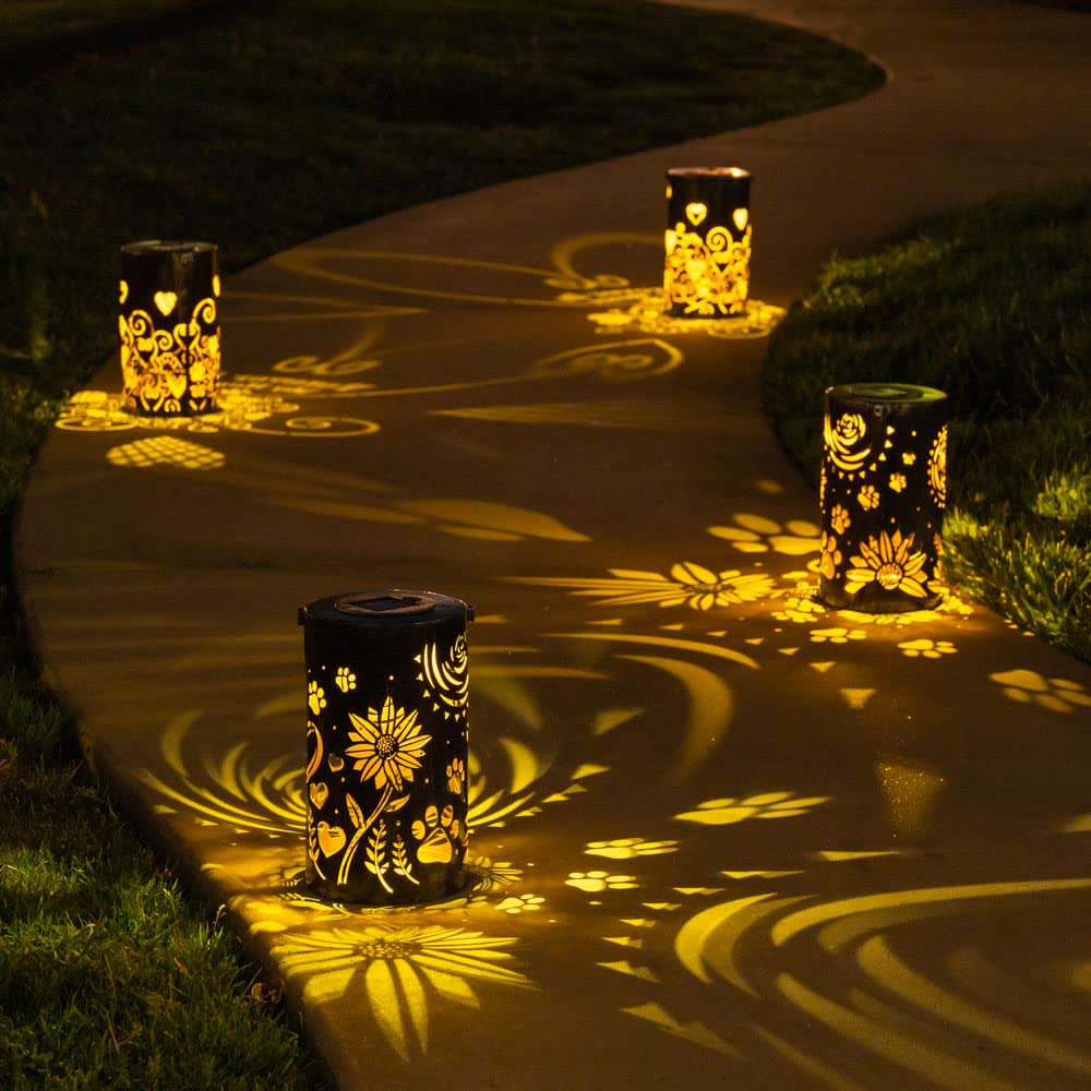 Iheartdogs Pet Memorial Gifts - Artisan Shadow Solar Lantern 'Sunflowers & Paws' - This Pet Loss Gift Feeds 7 Shelter Pets In Ho