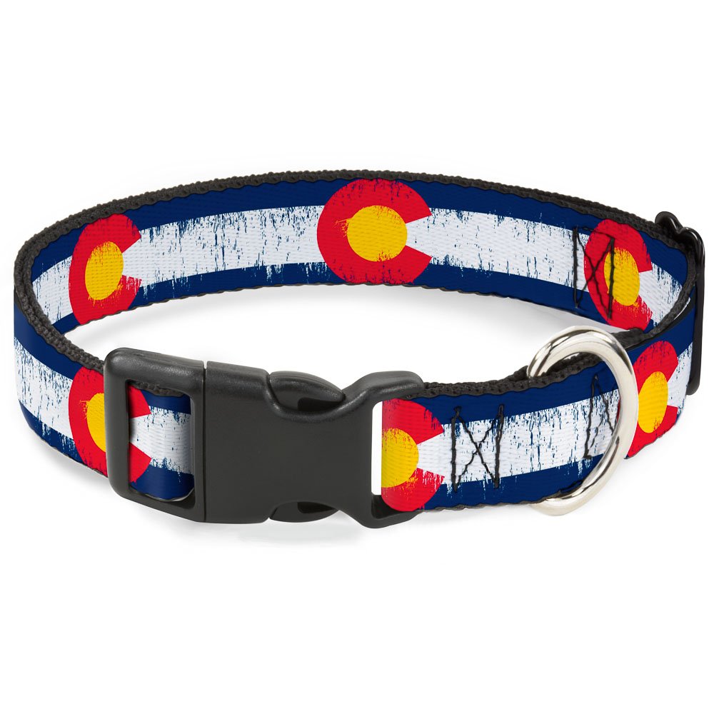 Buckle-Down Plastic Clip Collar - Colorado Flags2 Repeat Weathered - 1' Wide - Fits 15-26' Neck - Large
