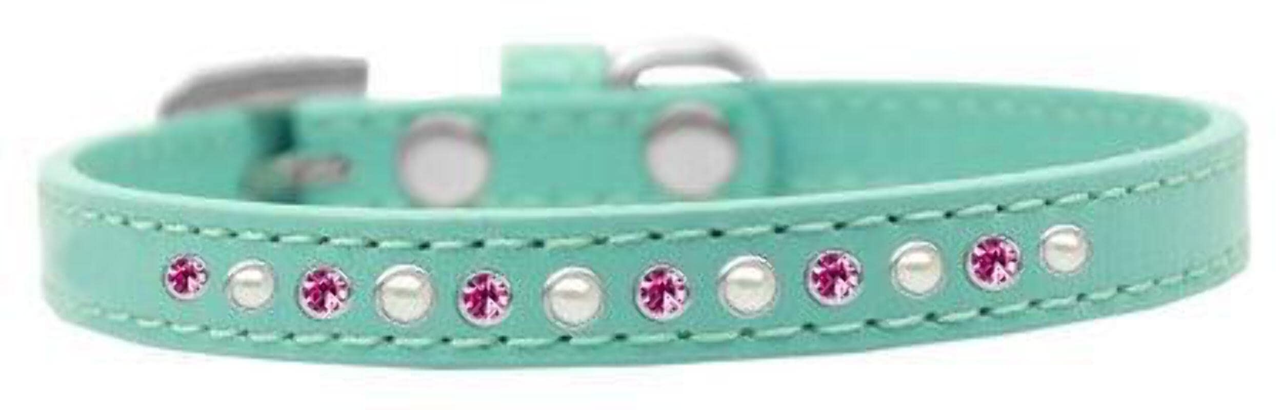 Mirage Pet Products Pearl and Pink Crystal White Puppy Dog Collar, Size 10