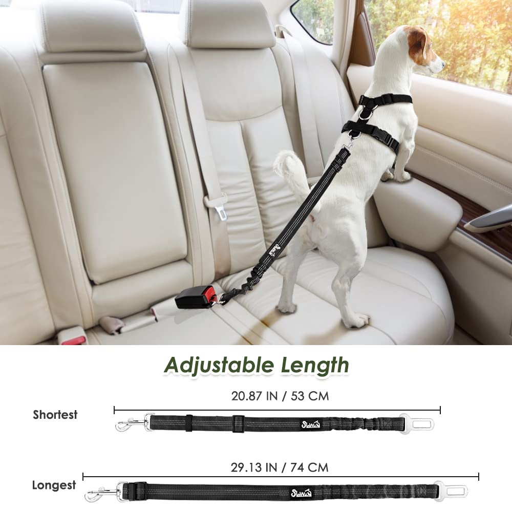 Slowton Dog Seat Belt Harness For Car, Dog Car Harness Adjustable Mesh Breathable & Dog Seatbelt Safety Tether With Elastic Bungee For Small Medium Large Pets(Black, Single Clip, L)