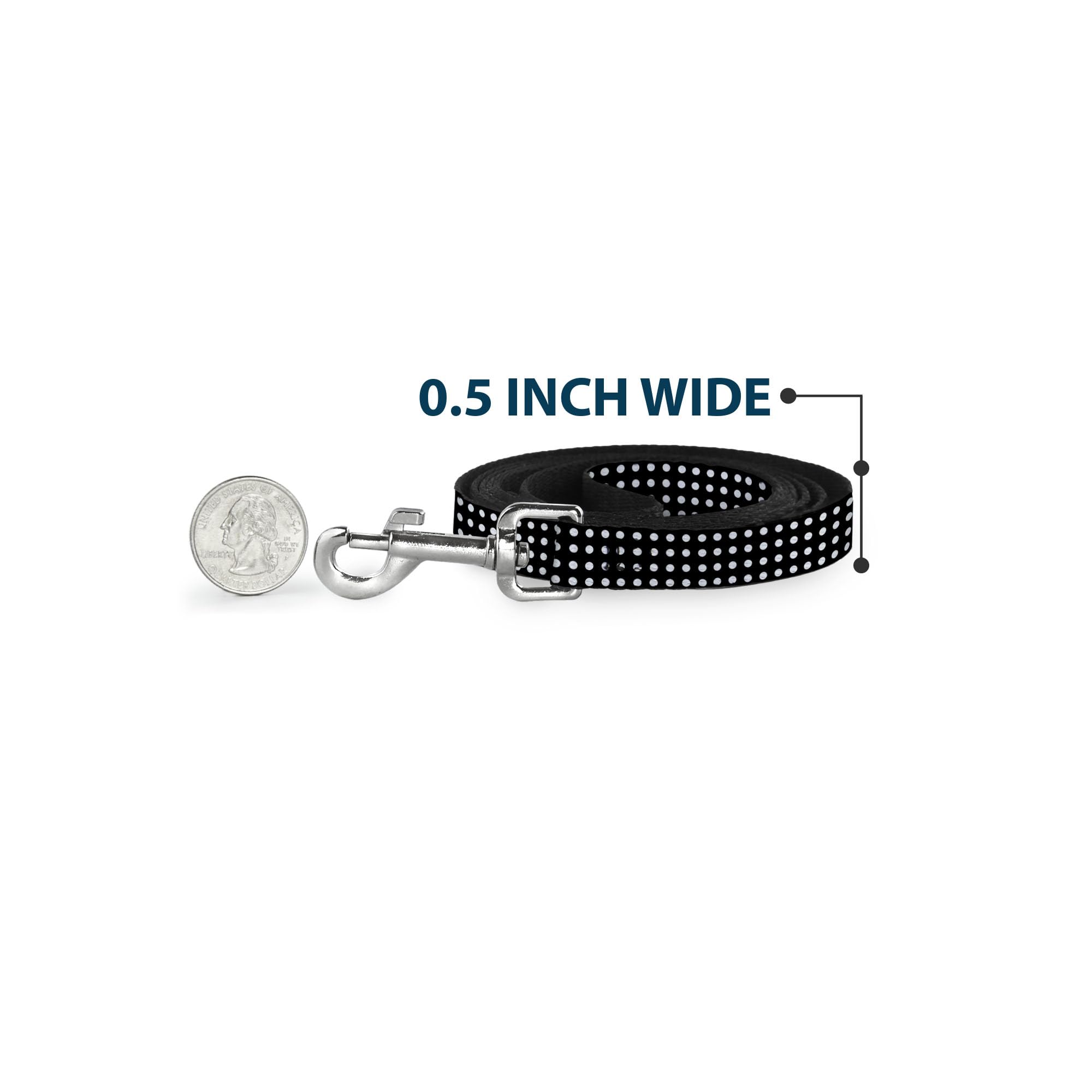 Dog Leash Micro Polka Dots Black White 4 Feet Long 1.5 Inch Wide