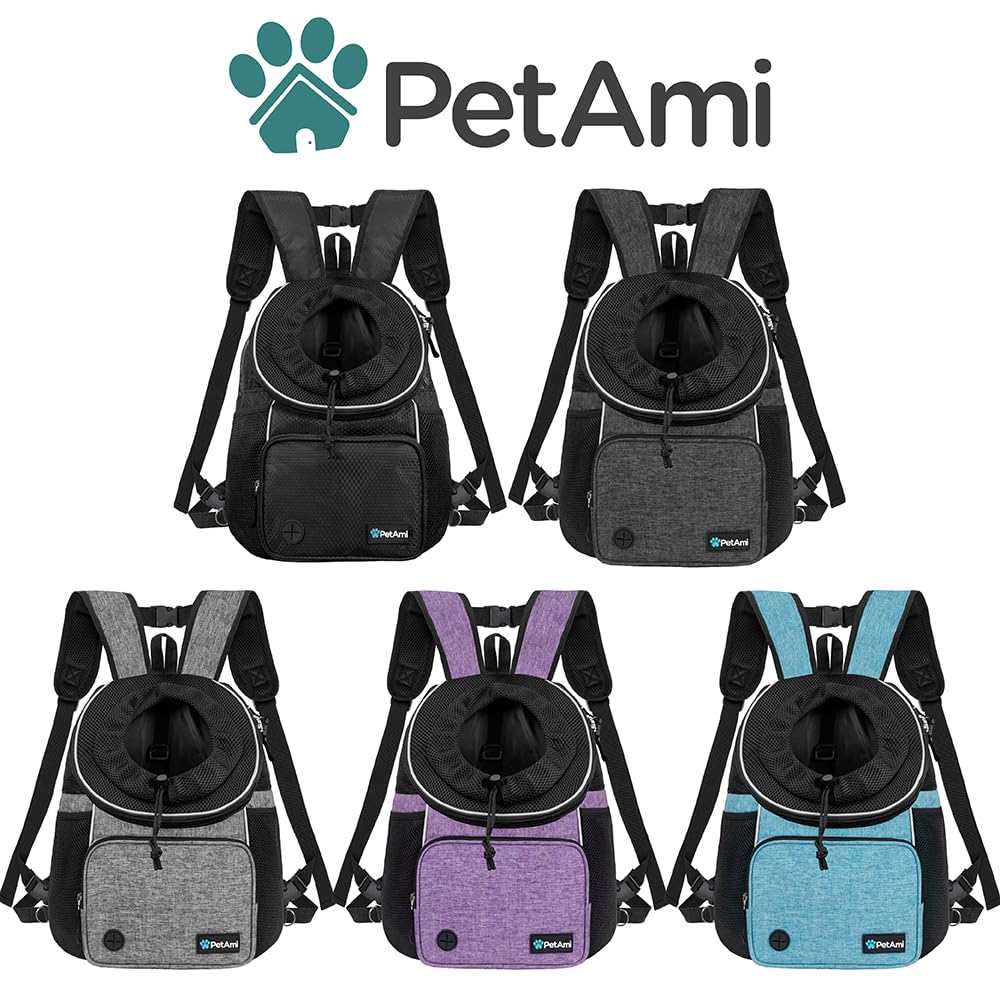 Petami Dog Front Carrier Backpack, Adjustable Dog Pet Cat Chest Carrier Backpack, Ventilated Dog Carrier For Hiking Camping Travel, Small Medium Dog Puppy Large Cat Carrying Bag, Max 15 Lbs, Dark Gray