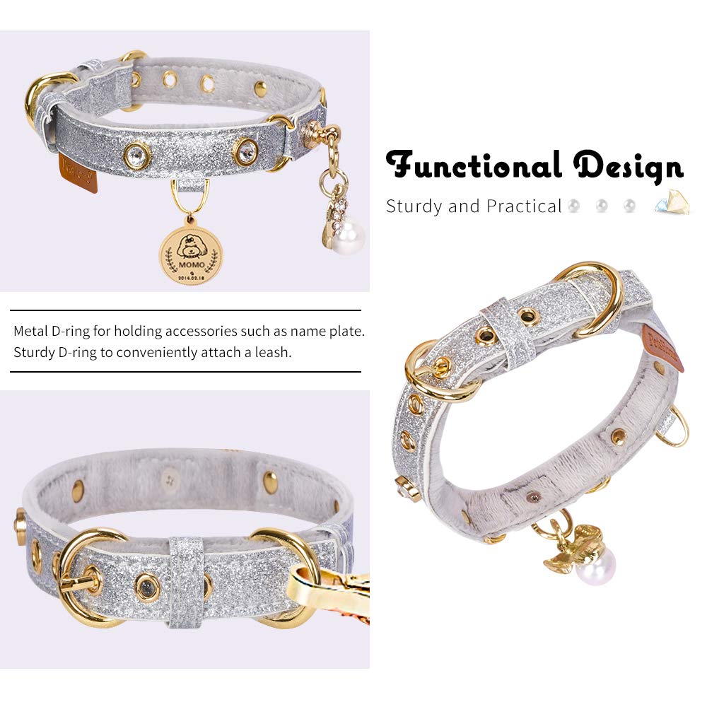 Petshome Cat Collar, Dog Collar, [Bling Rhinestones] Pu Leather Adjustable Pet Collar With Luxury Pendant For Big Cat And Small