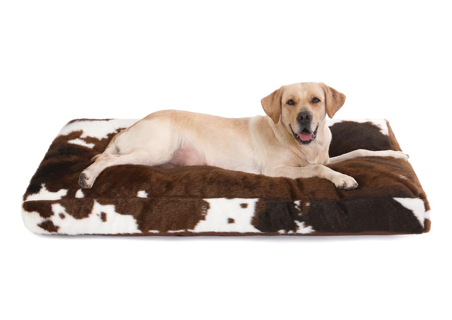 Bedfolks Plush Waterproof Dog Crate Bed, Faux Fur Kennel Pad For Extra Large Dogs, Removable Washable Cover, 41''X27'', Cow Prin