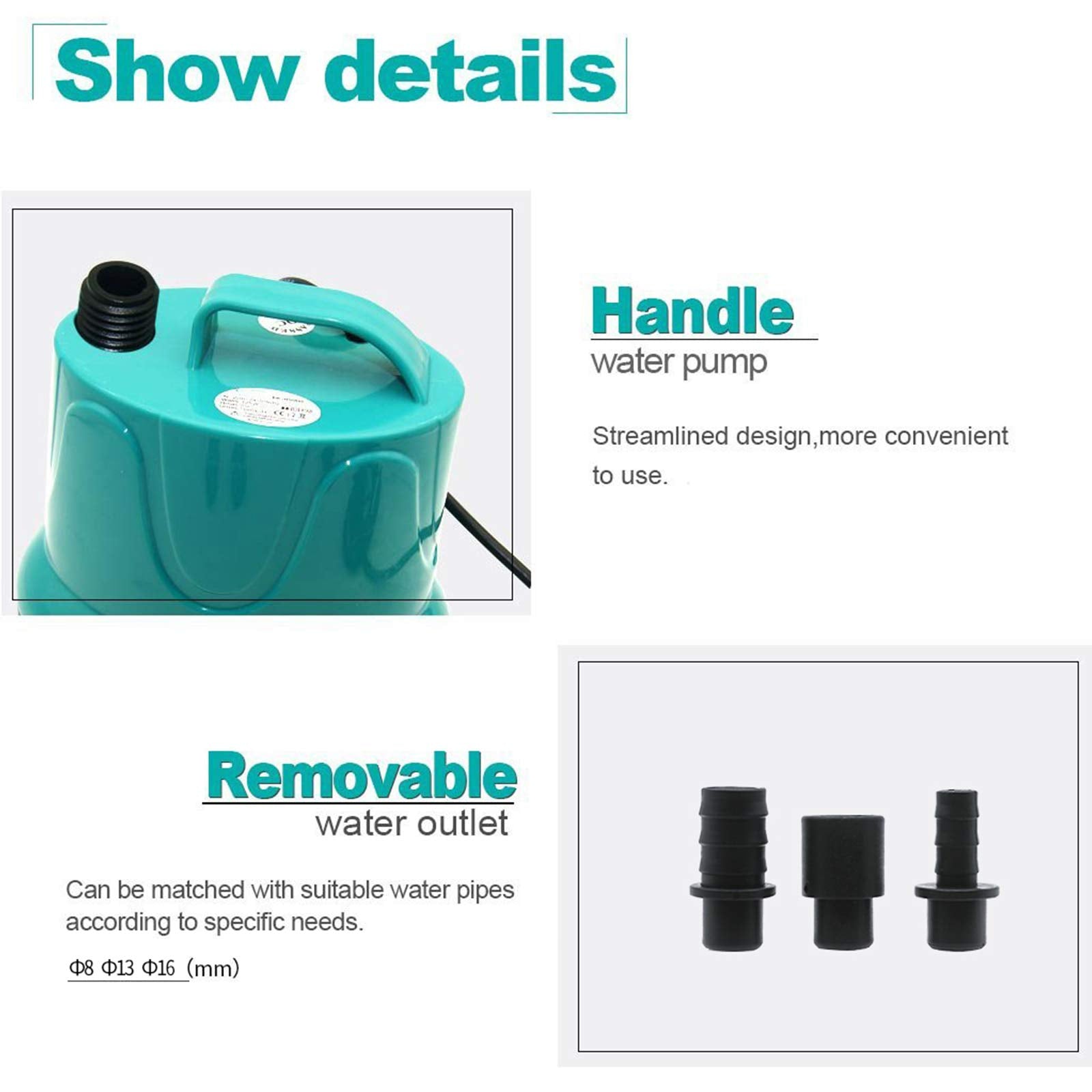 Upettools Submersible Water Pump, Ultra Silence Circulation Multifunctional Water Pump with Handle for Pond, Aquarium, Hydroponi