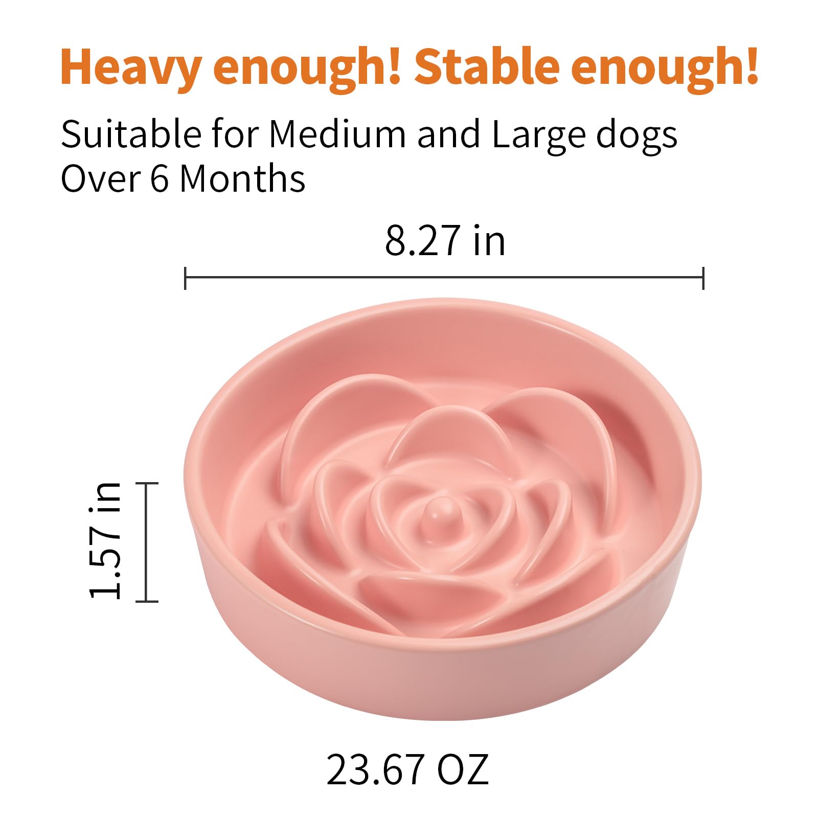 Pink Ceramic Dog Bowl Slow Feeder for Medium and Large Breed,1.5 Cup 8.26 in Slow Feeding Bowl,Puzzle Dog Food Bowl for Fast Eat
