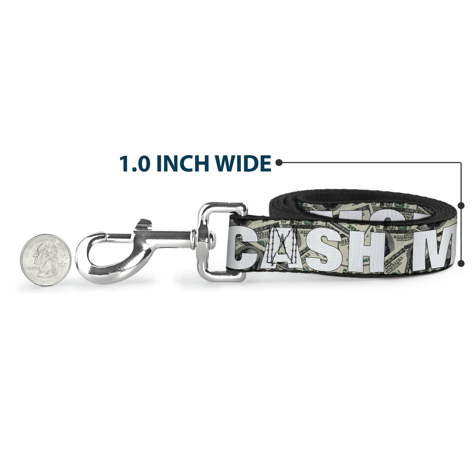 Dog Leash Cash Money Dollar Bills White Fill 4 Feet Long 1.5 Inch Wide