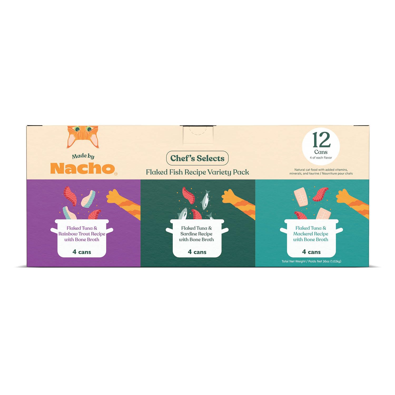 Made by Nacho Flaked Filets Recipe in Bone Broth, Grain-Free Chef's Selects Wet Food for Cats Balanced Diet in Naturally Hydrati