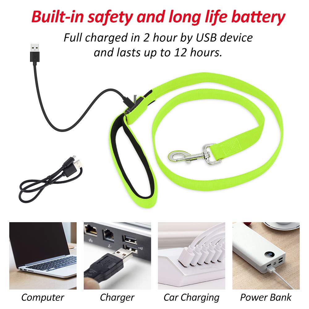 Illumifun Led Dog Leash, Usb Rechargeable Pet Leash Glow In The Dark, 47.2Inch Nylon Light Dog Leash For Your Dog Walking At Night (Green ?)