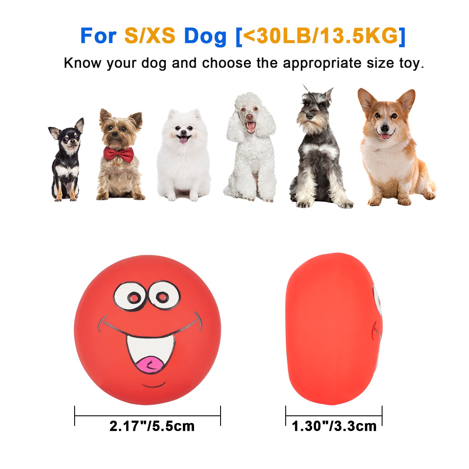 gulucute Latex Dog Squeaky Toys - Smile Face Balls, Natural Rubber, Interactive Fetch Play, 6 PCS for Small Dogs