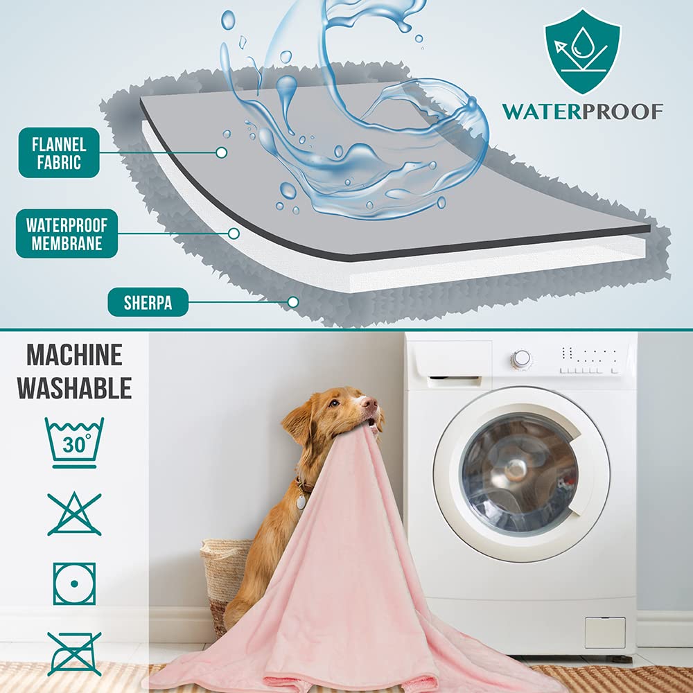 Petami Waterproof Dog Blanket For Small Medium Dogs, Pee Proof Pet Blanket Sherpa Fleece Couch Cover, Reversible Cat Throw Bed Sofa Protector, Soft Plush Washable Pad (Small 24X32, Pink)