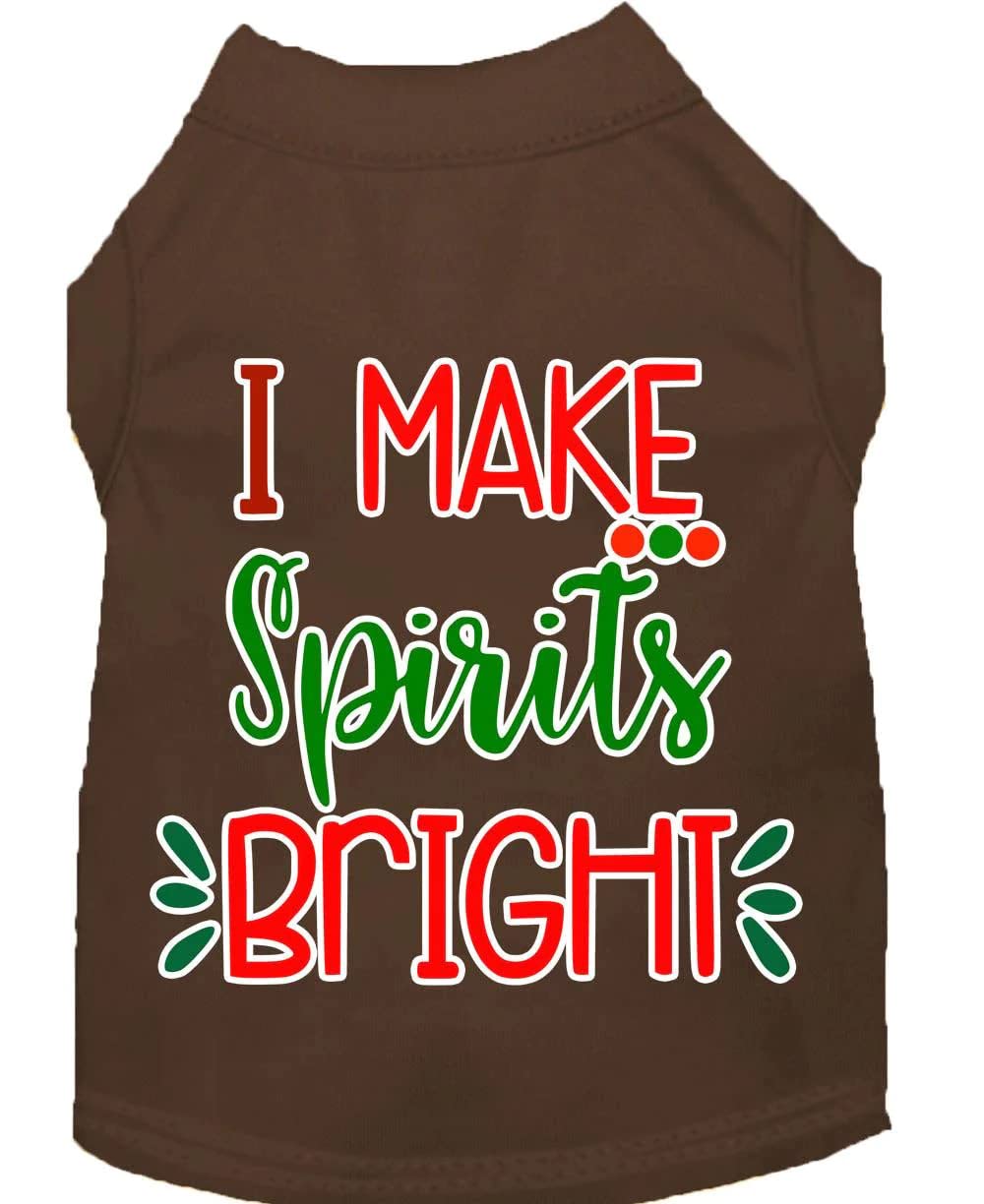 Christmas Pet Dog & Cat Shirt Screen Printed, "I Make Spirits Bright" Red SM (3-6 lbs.)