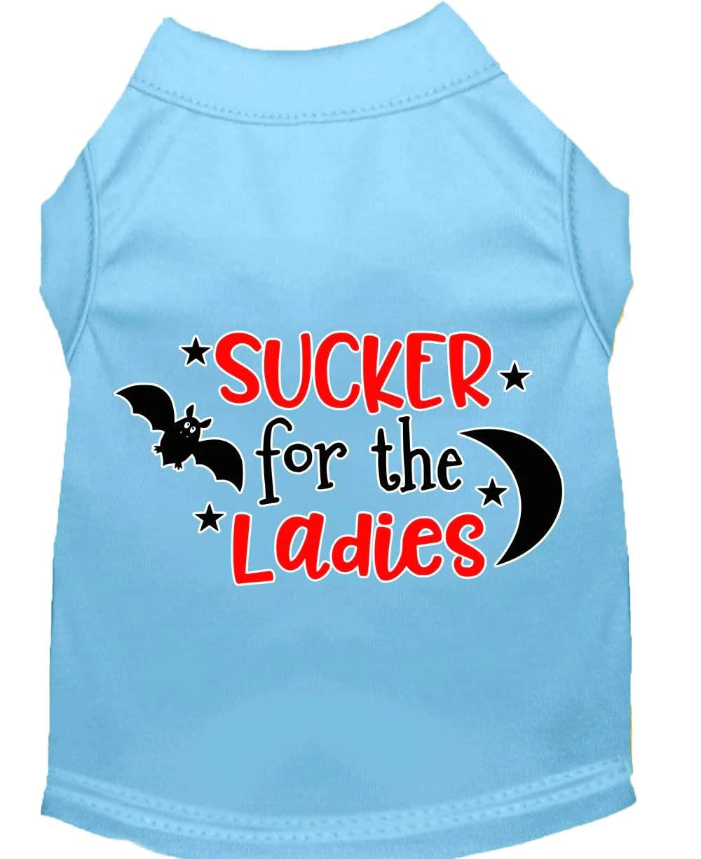 Pet Dog & Cat Shirt Screen Printed, "Sucker For The Ladies" Baby Blue SM (3-6 lbs.)