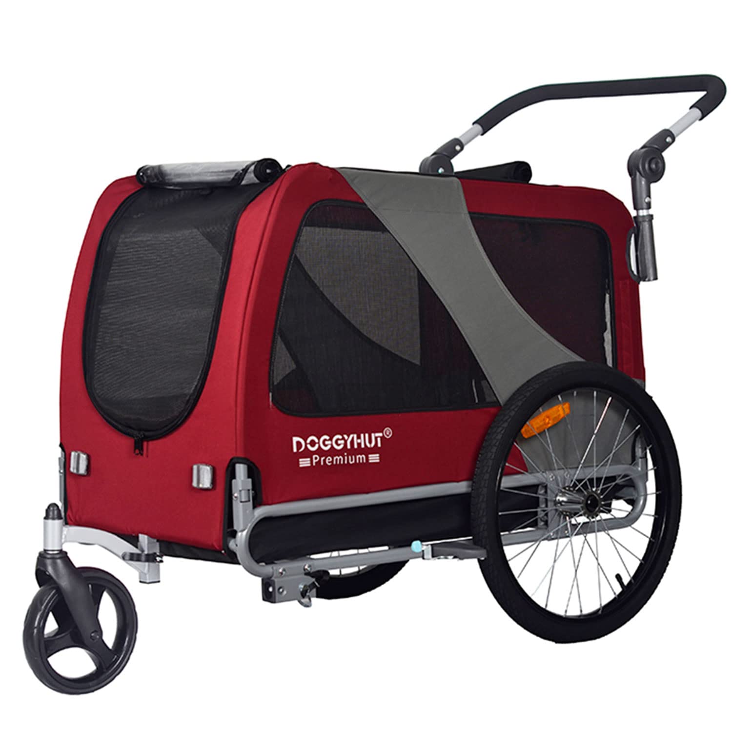Doggyhut Premium Pet Bike Trailer & Stroller For Small,Medium Or Large Dogs,Bicycle Trailer For Dogs Up To 100 Lbs (Red, Xl)