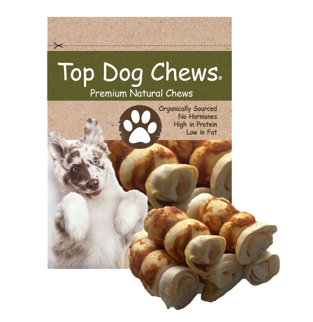 Top Dog Chews - Beef Cheek Rolls with Chicken 5-6- 5 Pack, Great for Aggressive Chewing, Long Lasting All Natural Dog Treat, Pac