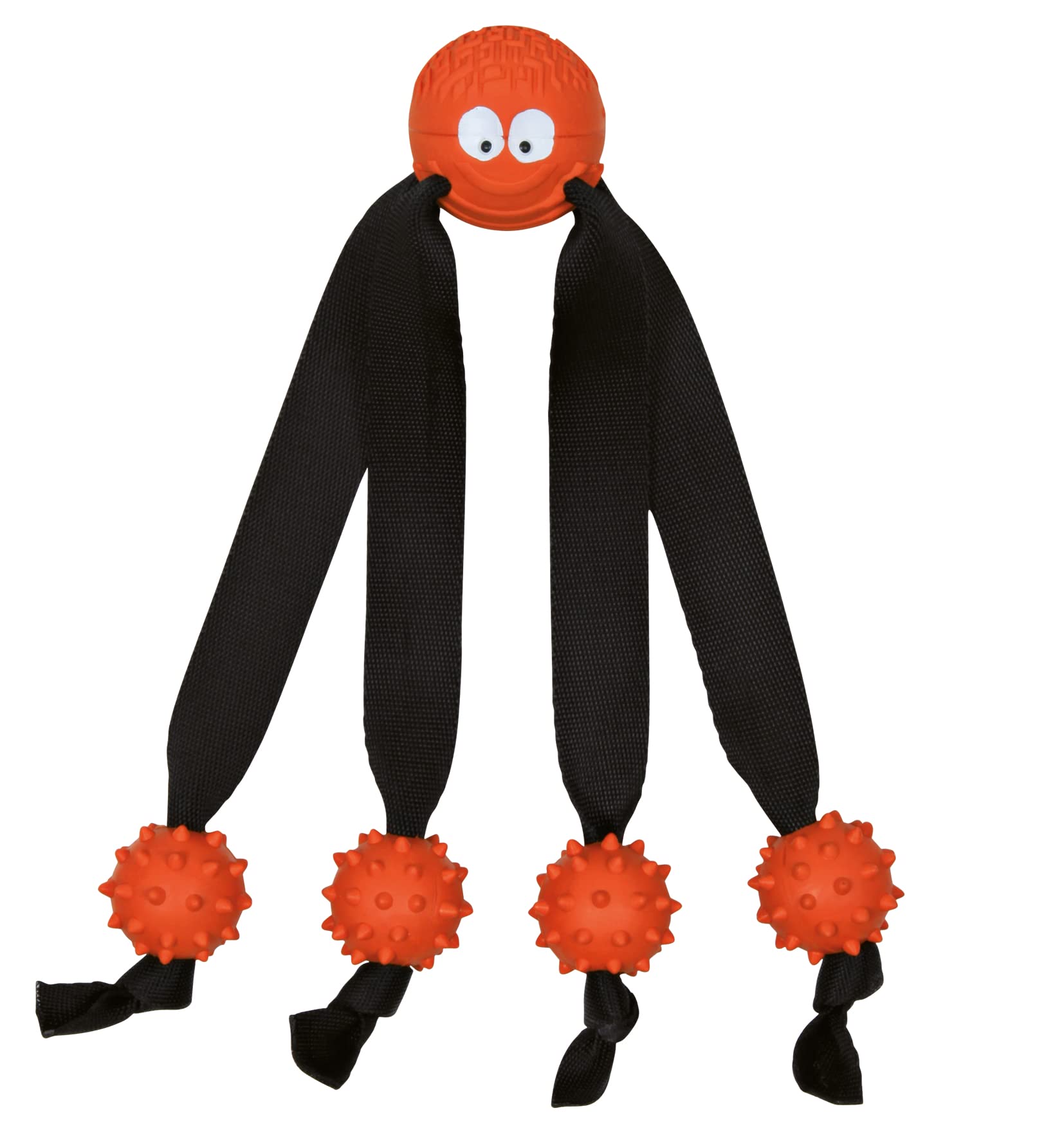 TRIXIE Ball with Strap Legs and Hedgehog Balls for Dogs Durable Natural Rubber and Rope Chew Toy, Soft Texture for Teeth & Gums