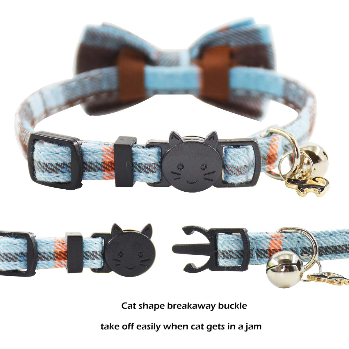 Bowtie Cat Collars Breakaway With Bell, Adjustable Cute Kitty Collars Safety Buckle Kitten Collar For Cat Puppy 7.5-11In (14)
