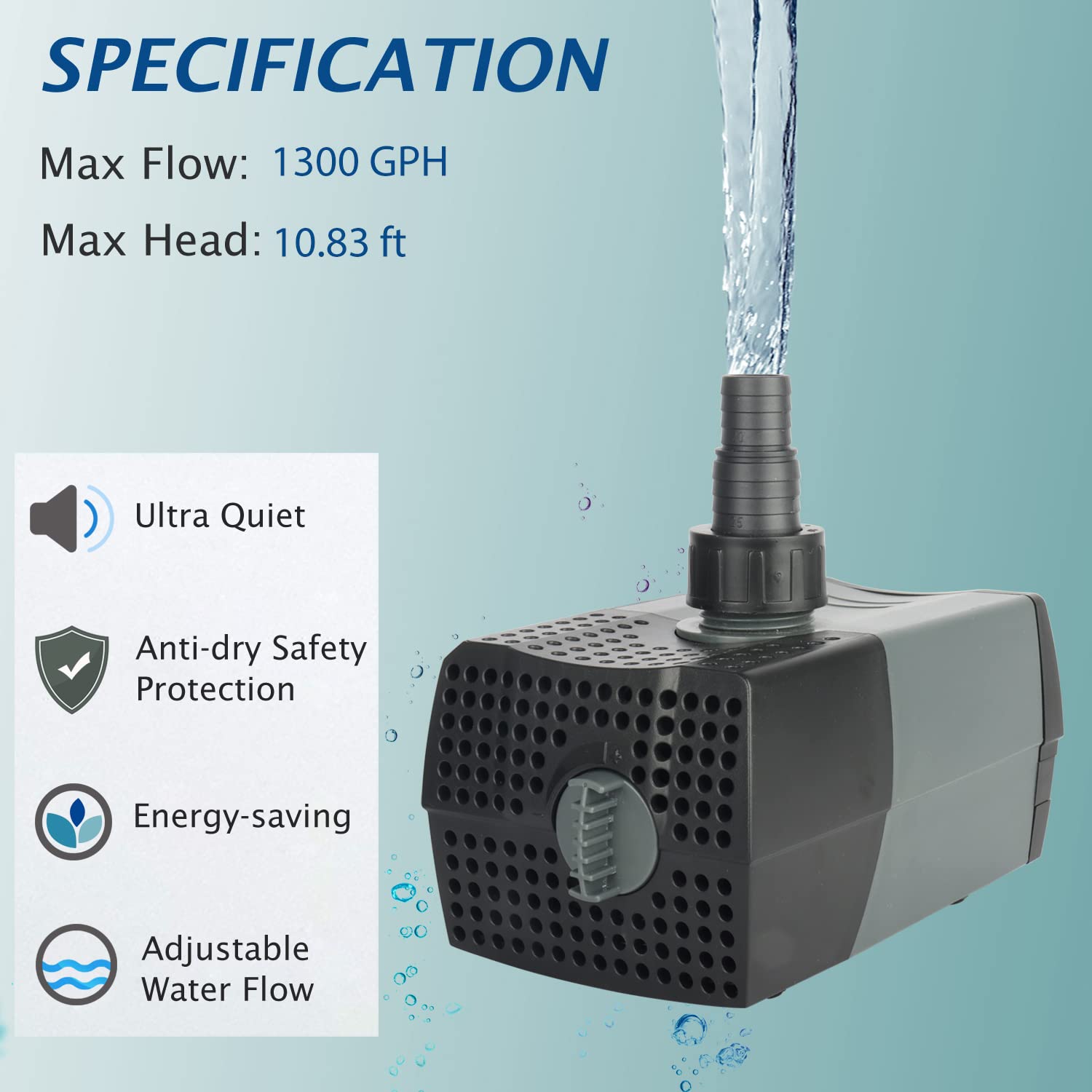 Waterrebirth (Hsup5000F) Submersible Water Pump With Fountain Jets - Pond Pump - Submersible Pump - Water Fountain Pump - Aquari