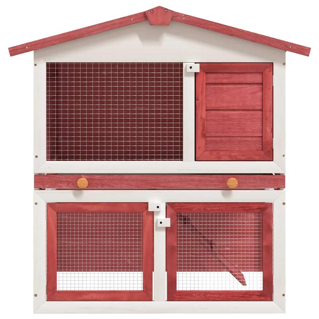 vidaXL Outdoor Rabbit Hutch with 3 Doors, 2-Layer Wooden Pet Enclosure with Wire Mesh, Easy-Clean Design, Secure Living Space for Small Animals