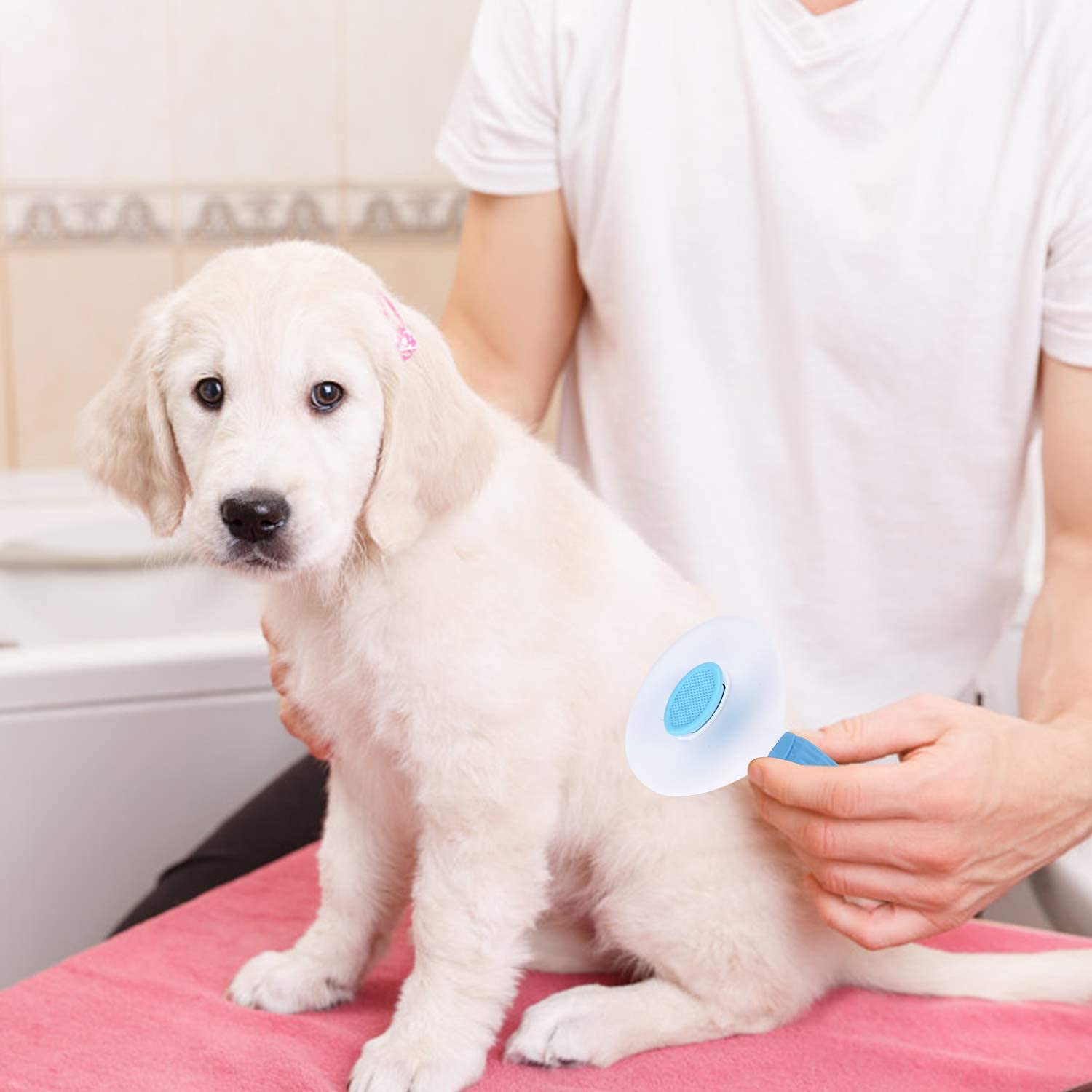 Depets Self Cleaning Slicker Brush, Dog Cat Bunny Pet Grooming Shedding Brush - Easy To Remove Loose Undercoat, Pet Massaging Tool Suitable For Pets With Long Or Short Hair