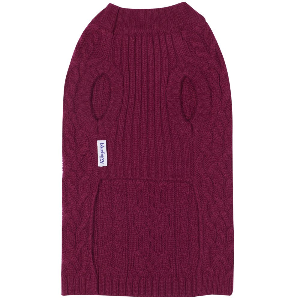 Blueberry Pet Classic Dog Sweater Wool Blend Cable Knit Pullover Crewneck Winter Clothes In Burgundy, Back Length 22'', Large Wa