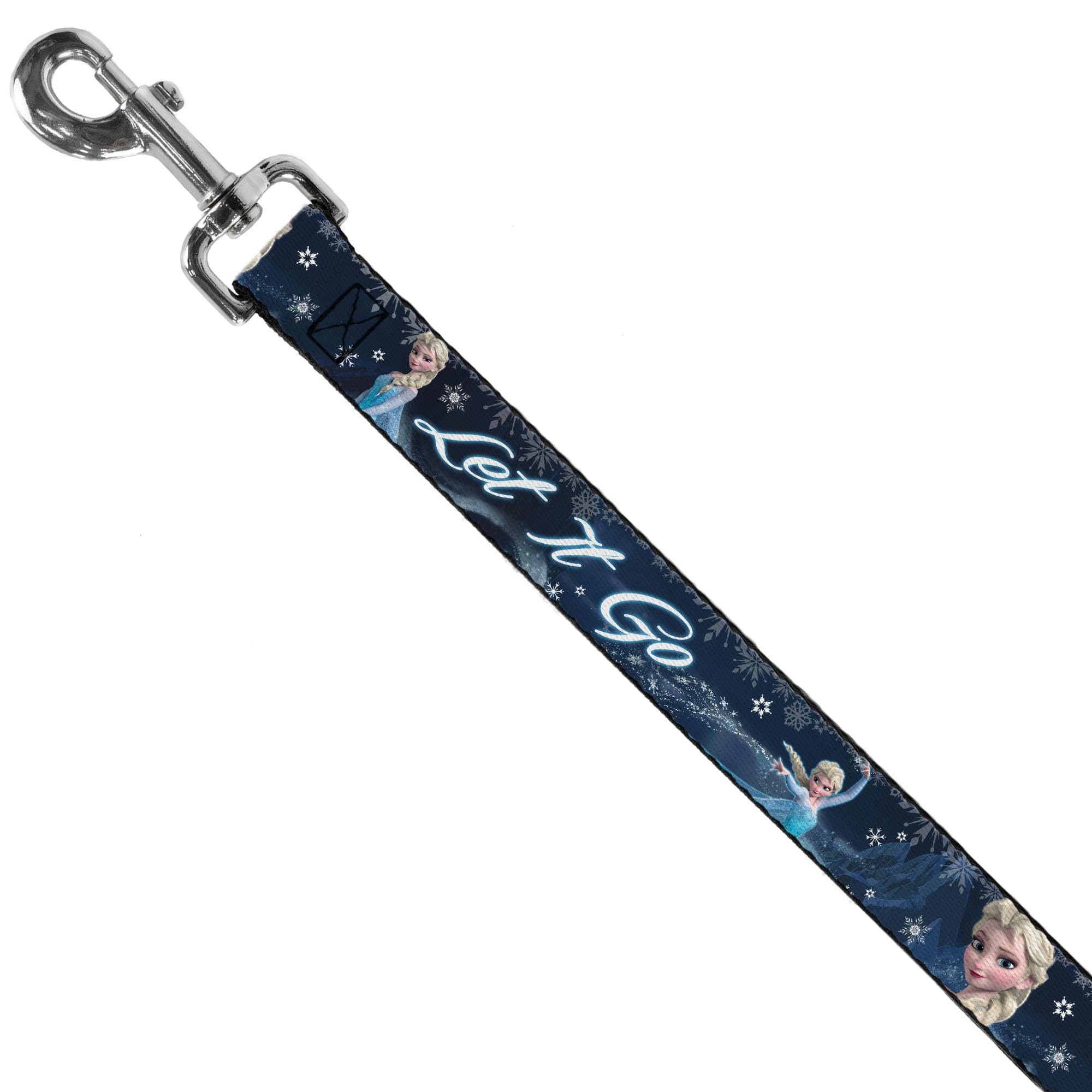 Buckle-Down Pet Leash - Elsa the Snow Queen Poses/Snowflakes LET IT GO Blues/White - 6 Feet Long - 1.5 Wide