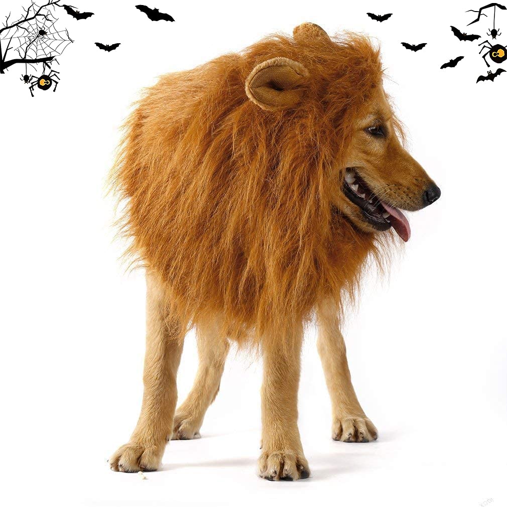 6Miles 1 Pcs Light Brown Adjustable Washable Comfortable Funny Lion Mane Wig With Ears For Dog And Cat Costume Pet Fancy Hair Cl