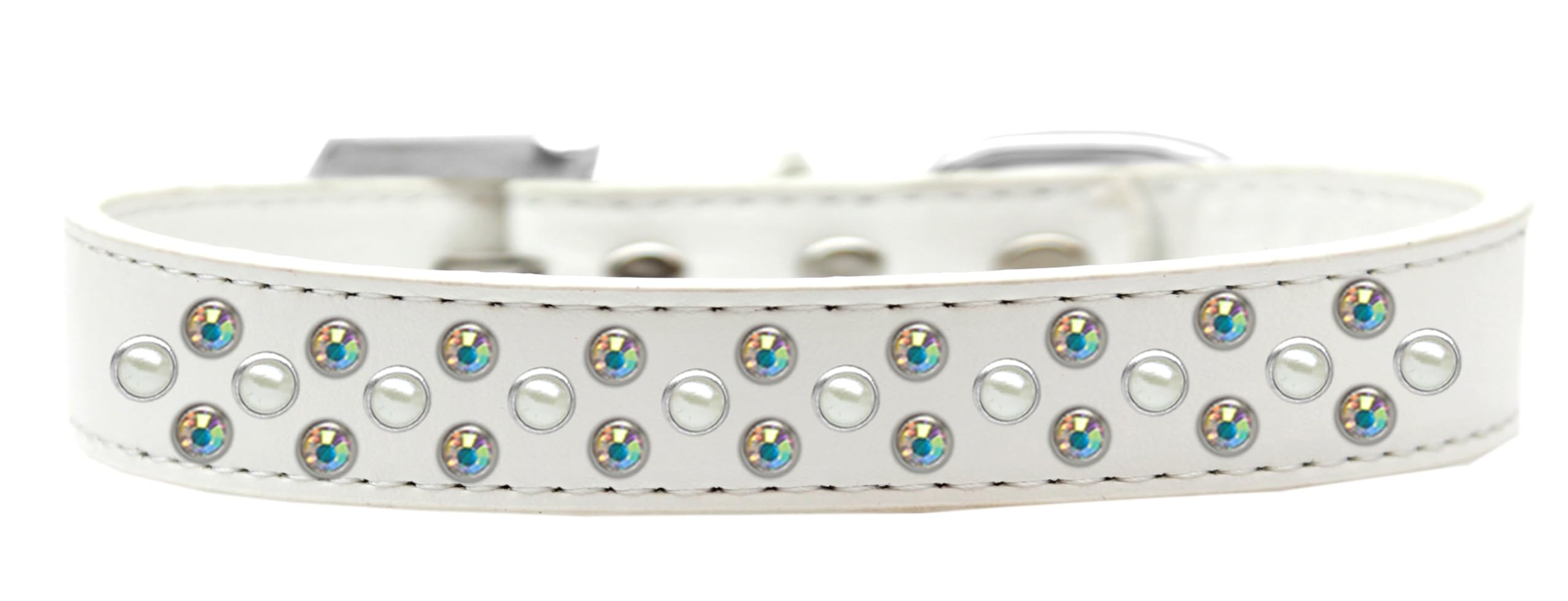 Dog, Puppy & Pet Fashion Collar, Pearl and Aurora Borealis Crystal Rimsets Sprinkles White 14