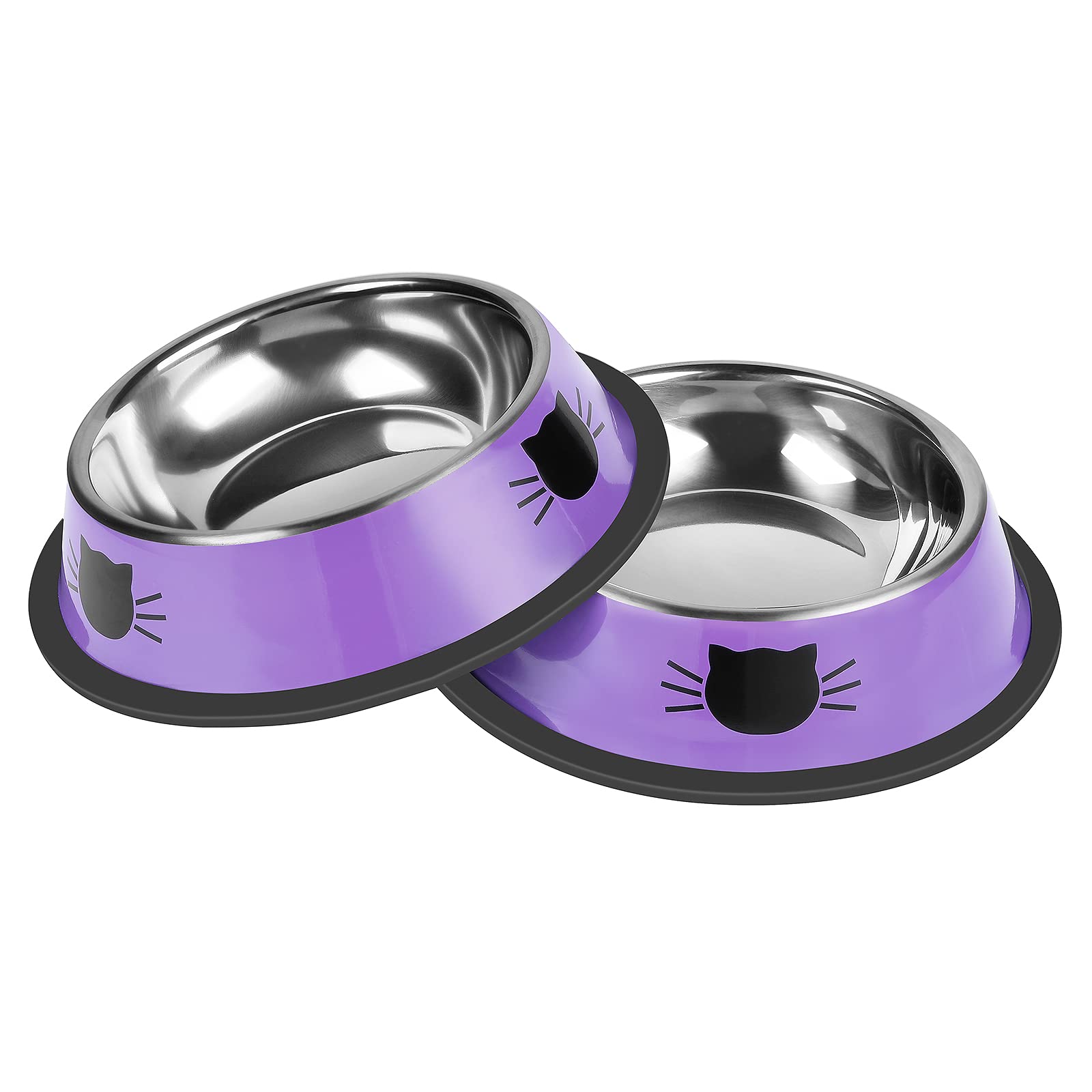 Serentive 2Pcs Cat Bowls Non-Slip Stainless Steel Small Cat Food Bowls Unbreakable Thicken Cat Feeder 7 Oz Cat Dishes Suitable f