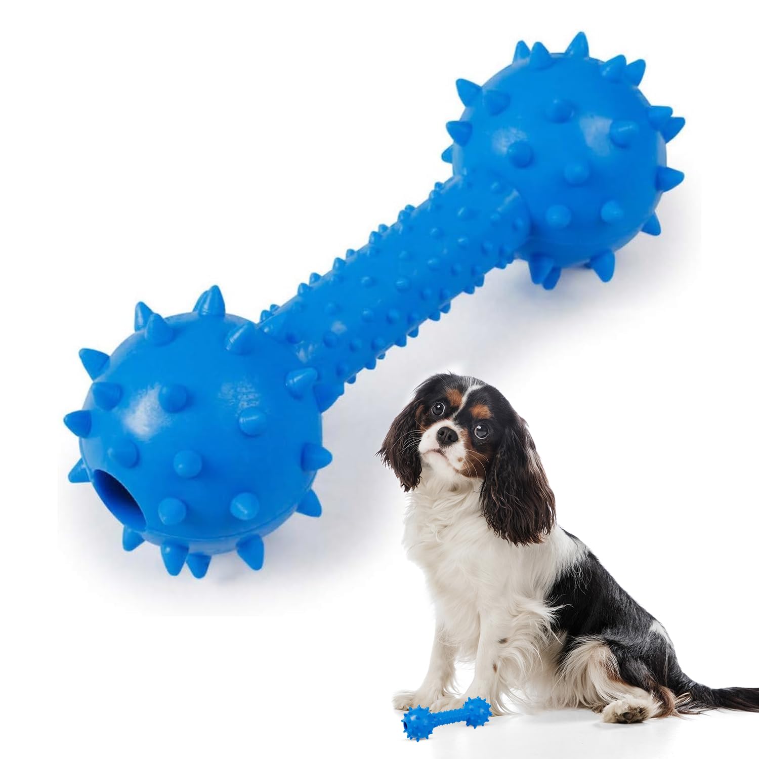 Petbabas Durable Chew Toy Dumbbell For Dogs And Cats  Durable Soft Natural Rubber Squeaky Spiky Dumbbell |Dental Teething Clean