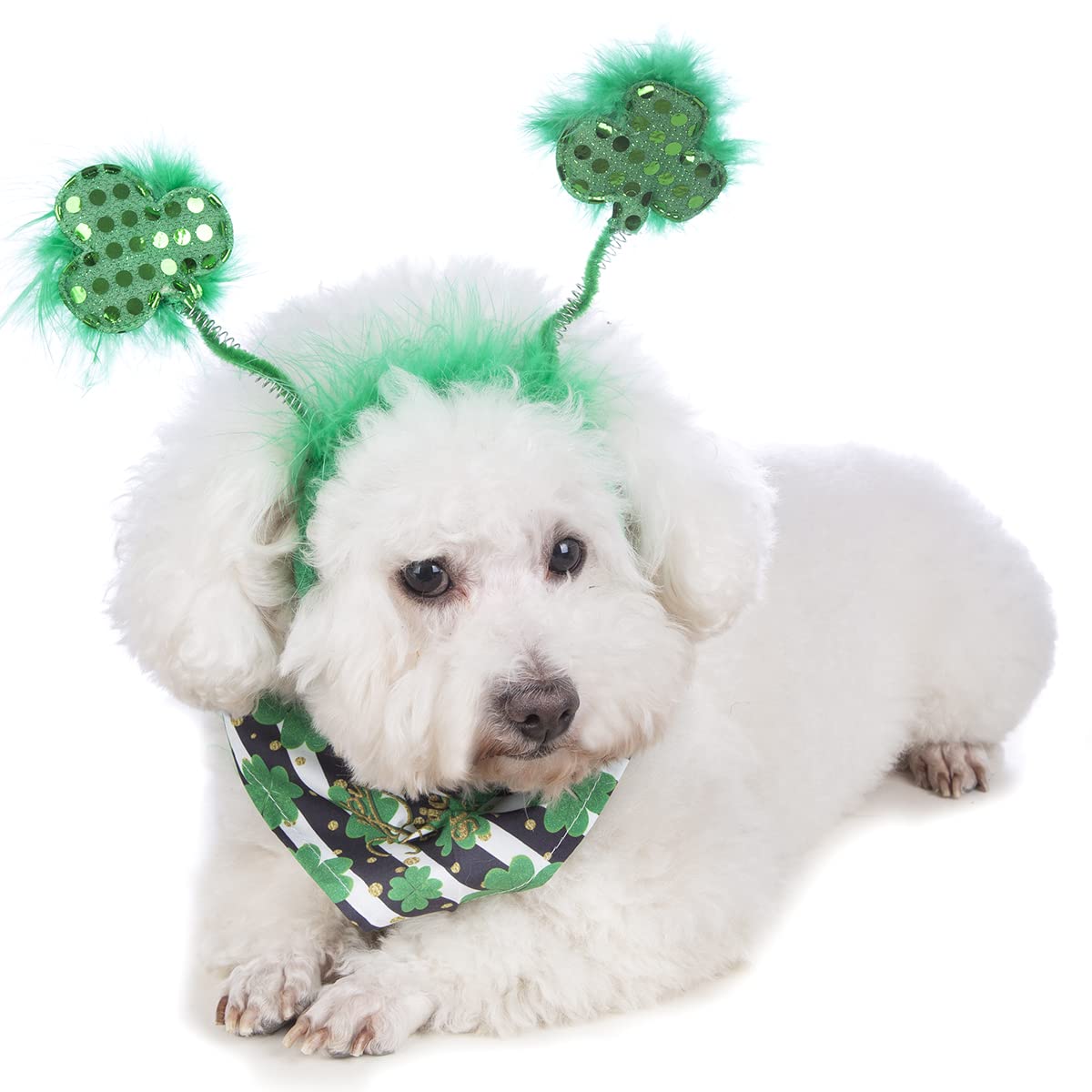 Coomour Dog St. Patrick'S Day Costume Pet Clover Headband And Puppy St. Patrick'S Day Bandanas Cat Classic Plaid Accessories (Green01)