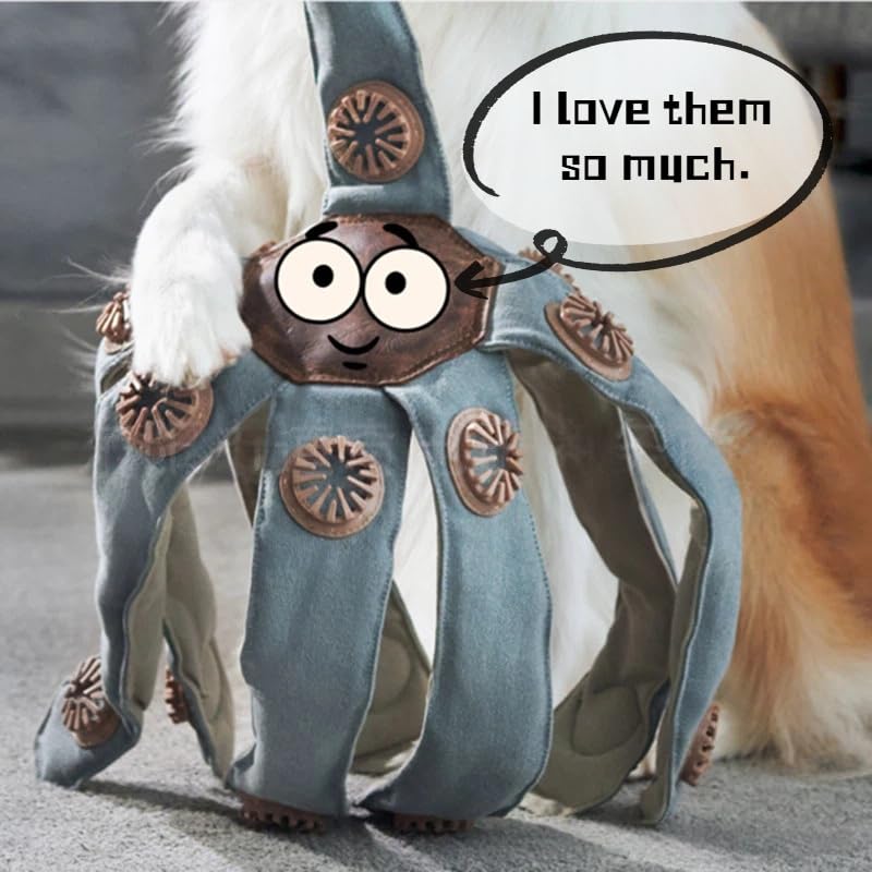 livhings Frank The Dogtopus Dog Toy, Interactive Puzzle, Treat Dispensing Brain Toy with Barriers, Spikes & Twisty Traps, Small,