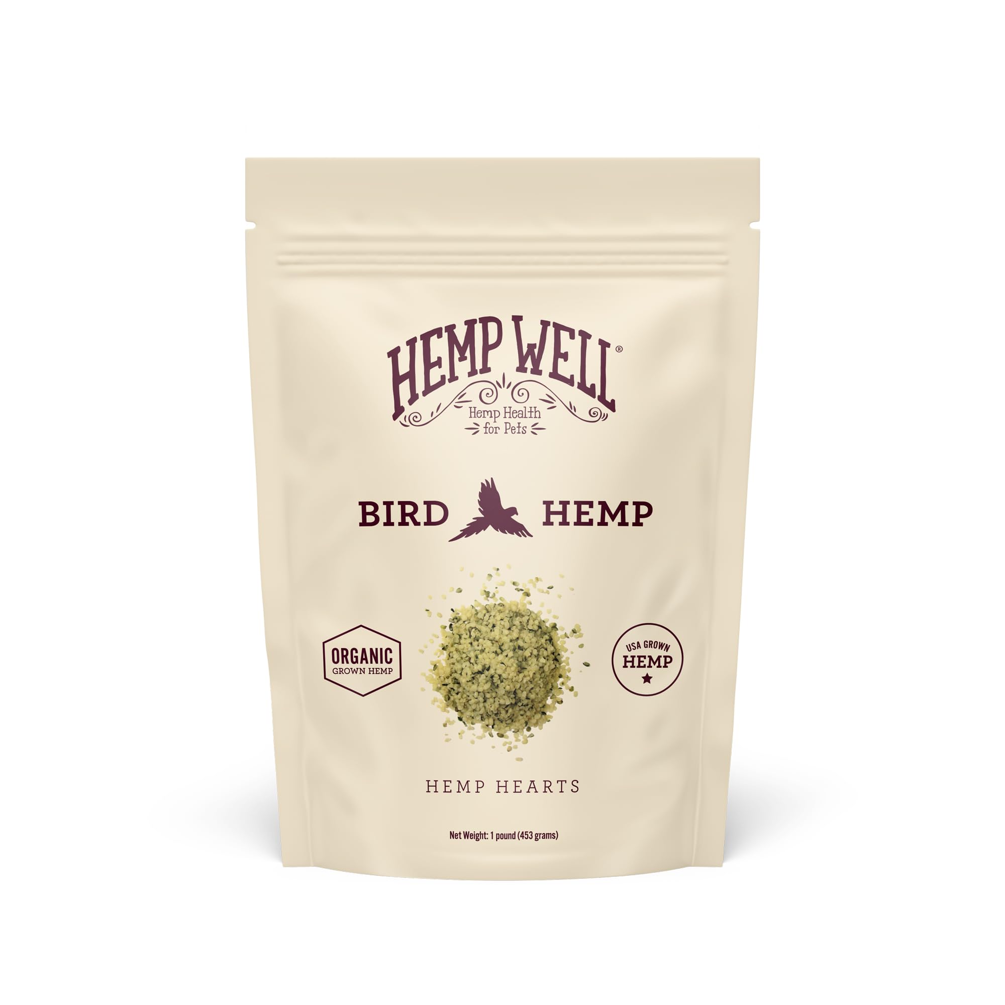 Hemp Well Organic Hemp Hearts for Birds - Reduces Feather Plucking, Promotes Relaxation, Immune Support, Organic, USA Grown, GMO