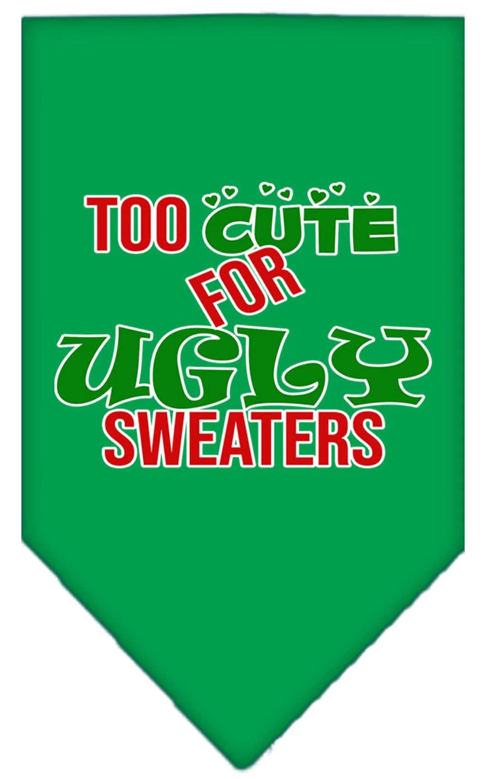 Christmas Pet and Dog Bandana Screen Printed, "Too Cute For Ugly Sweaters" Purple Small
