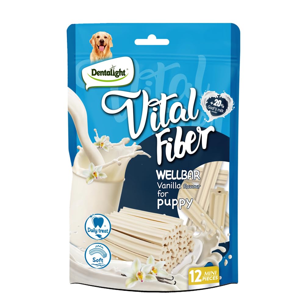 Dentalight Faywell Vital Fiber Wellbar Puppy Chew Treats, Contain Goat Milk Powder, Rich in Calcium and Protein, Soft Vanilla Te