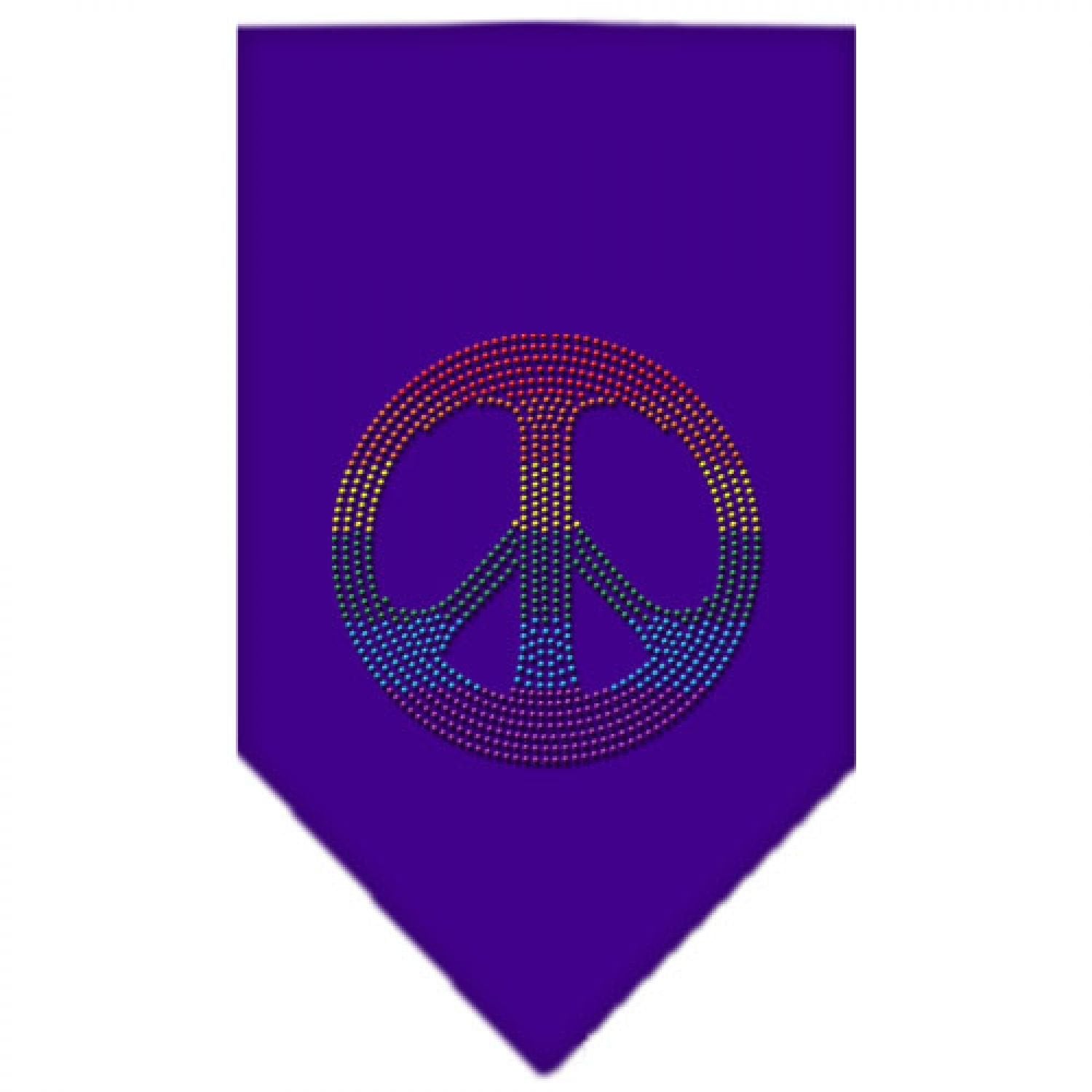 Mirage Pet Products Rainbow Peace Sign Rhinestone Bandana, Large, Purple