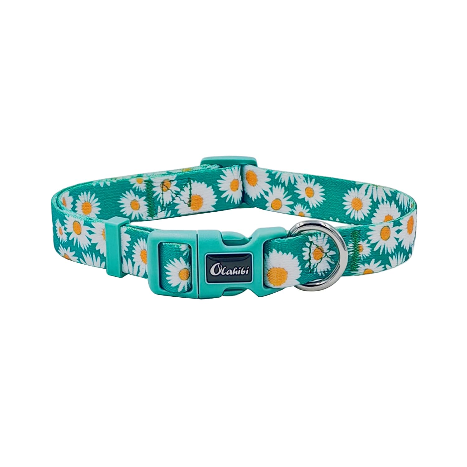 Olahibi Dog Collar And Leash Set, Cute Daisy Pattern, Polyester Material, 5Ft Leash, For Medium Dogs.(Medium,Green Daisy)