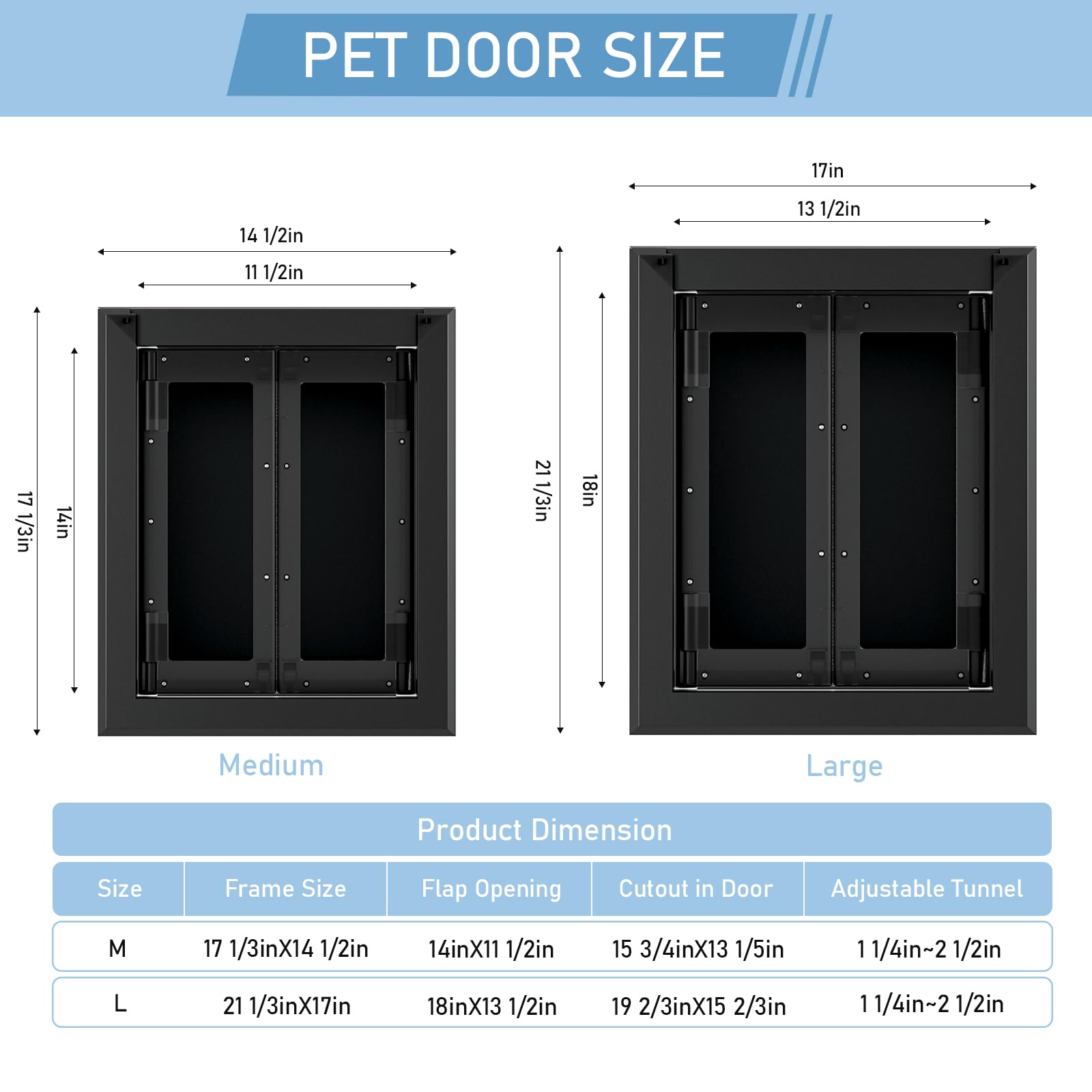 Pataplus Aluminum Mediu M Dog Door For Exterior D Oor,Strong Double Magnetic Flaps,Heavy-Duty Doggy Door For Medium Dog Up To 40