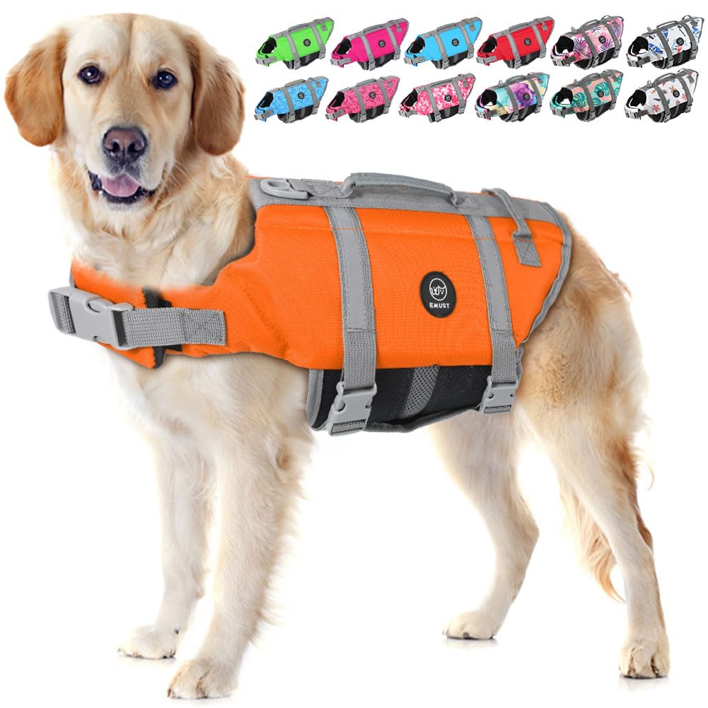 Emust Dog Life Vests, Adjustable Dog Life Jacket With Rescue Handle, Puppy Flotation Vest For Small/Medium/Large Dogs, Xs, Newor