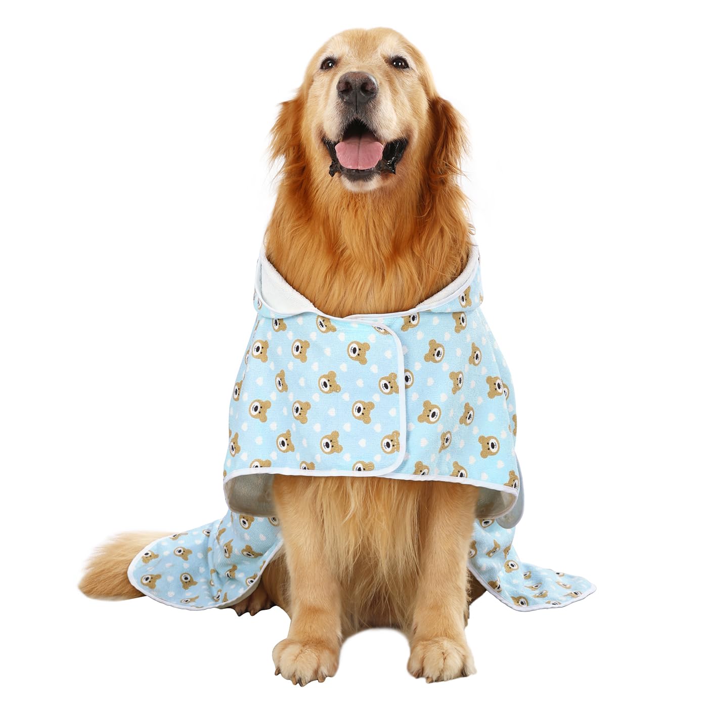 Hde Dog Bathrobe Super Absorbent Quick Drying Towel With Hood For All Dog Breeds Sizes S-Xxl - Teddy Bears - L