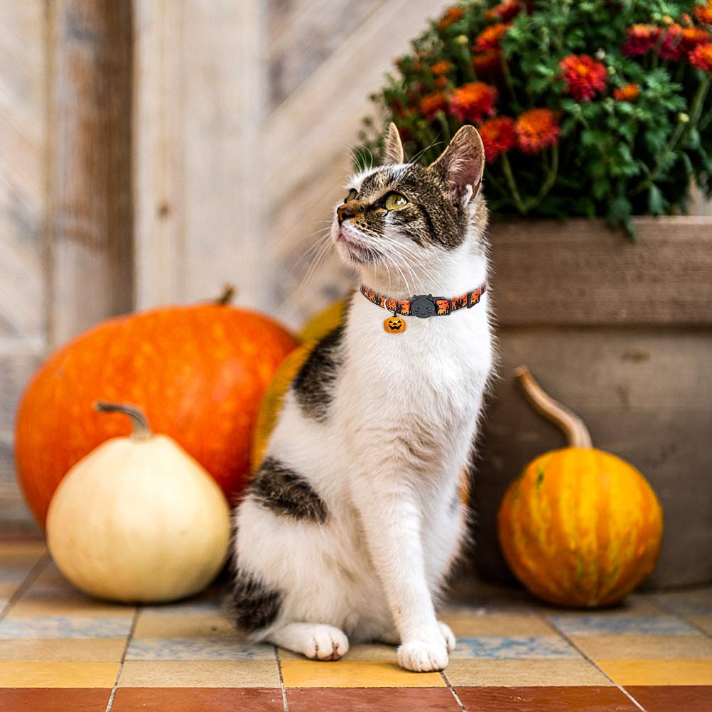 Kooltail Breakaway Cat Collar With Bells - 3 Pack Halloween Cat Collar With Pumpkin Ghost Patterns Safety Buckle Kitten Collars, Adjustable Cute Pet Collar For Boys And Girls Holiday Costume Orange