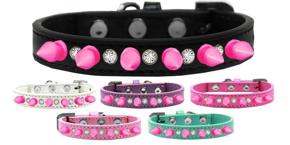 Mirage Pet Products Crystal and Bright Pink Spikes Dog Collar, Size 10, Aqua