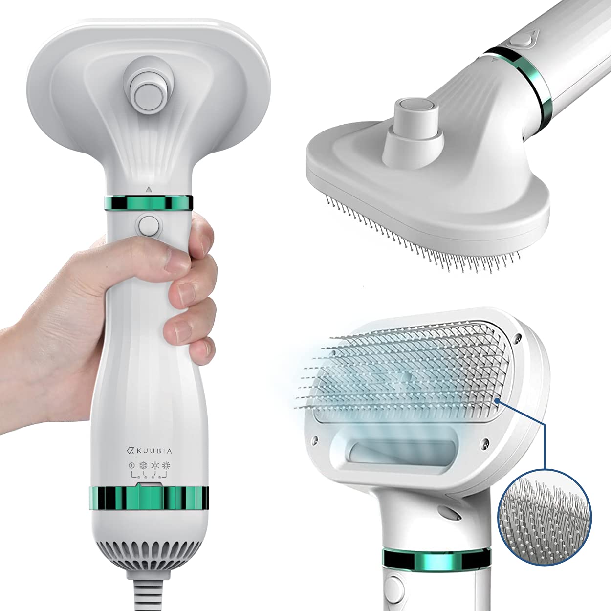 Dog Hair Dryer For Dogs & Cats | Portable And Quiet 2 In 1 Pet Hair Dryer With Self Cleaning Slicker Brush | Cat & Dog Blower Grooming Dryer | Professional Pet Blow Dryer | Adjustable Temperature