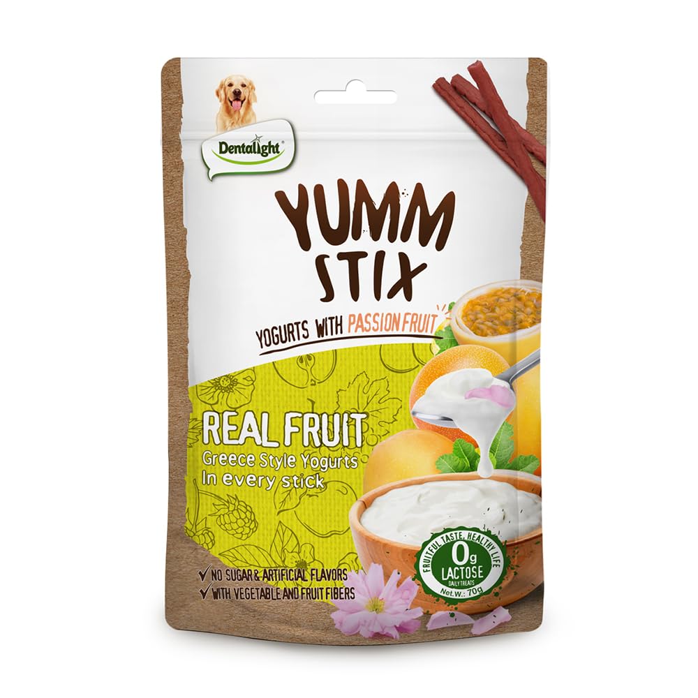 Dentalight - Yumm Stix Tuna Yogurts Stick Dog Treat Training Snack 70g, (70g, Passion Fruit)