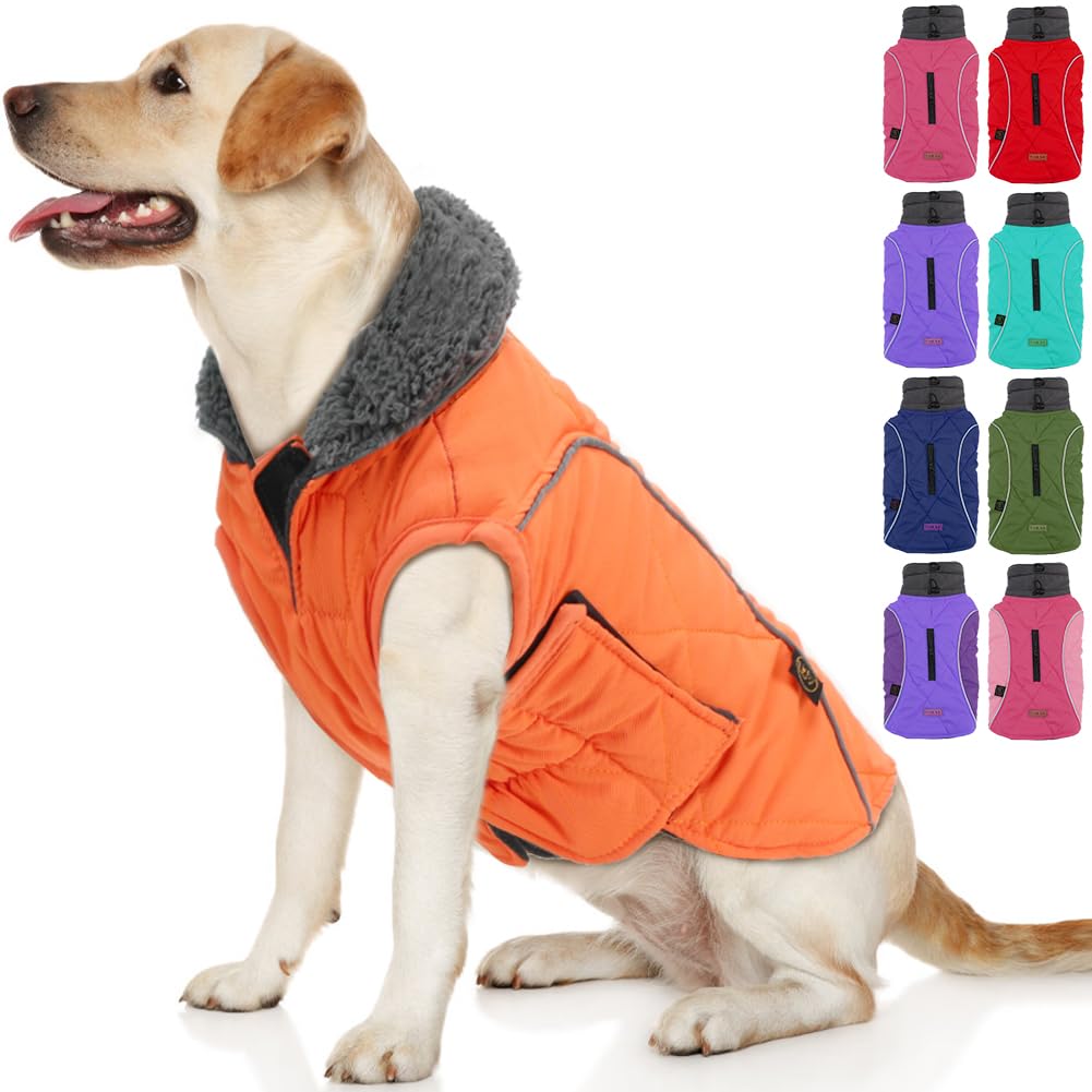 Emust Winter Dog Coats, Fleece Dog Apparel For Cold Weather, British Style Windproof Warm, Orange, Xs