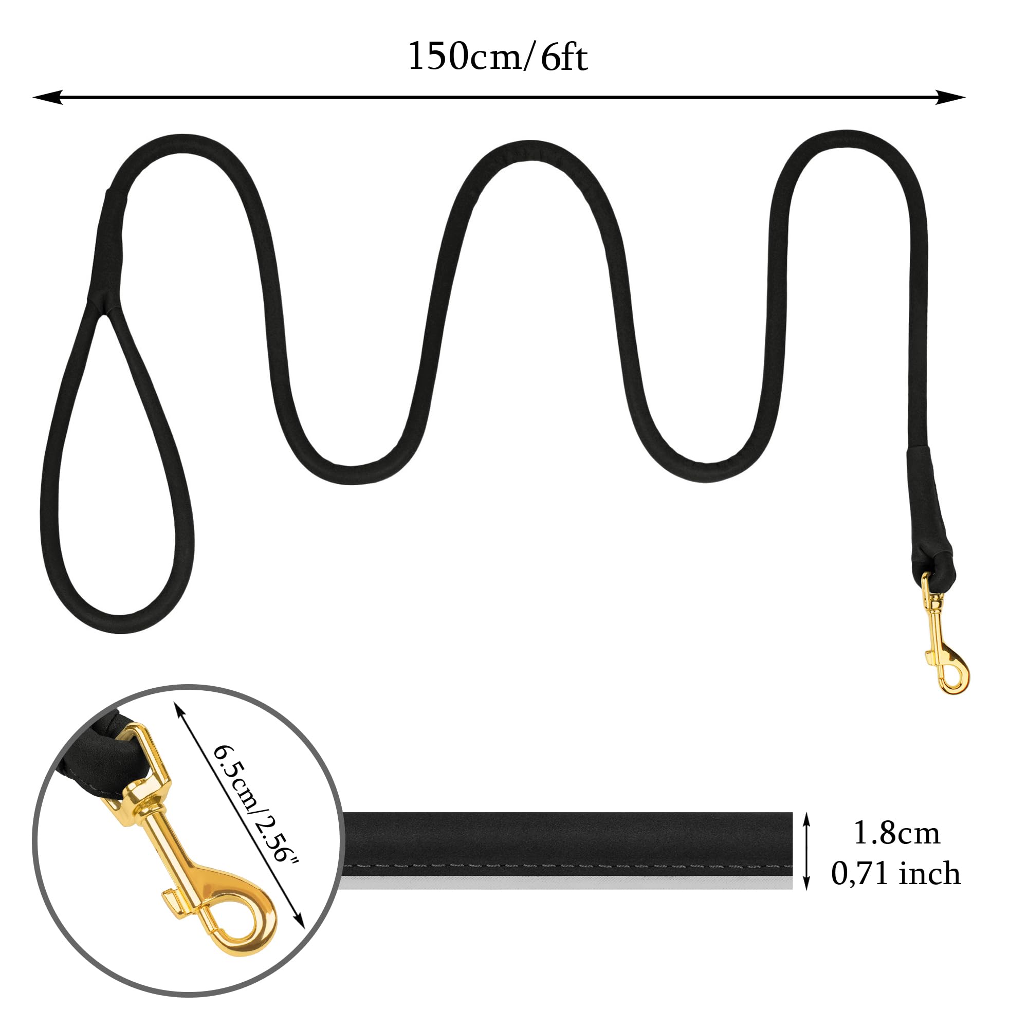 Oopsdoggy Reflective Rolled Leather Dog Leash 6Ft - Soft Training Lead For Small Medium Large Dogs Puppy - Heavy Duty Rope Puppi