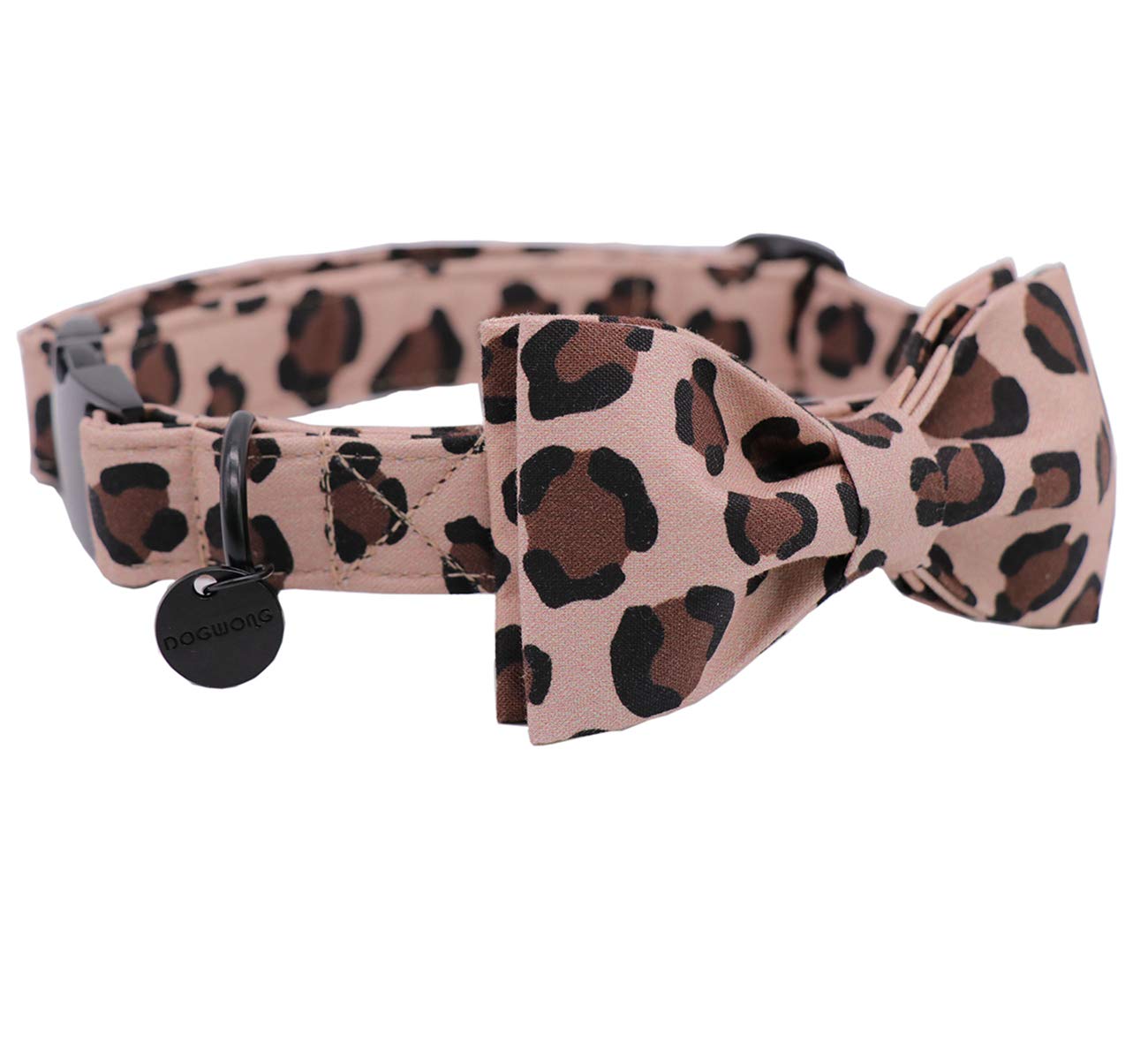 Dogwong Cotton Dog Collar With Bowtei, Leopard Bowtie Dog Collars, Adjustable Heavy Duty Girl Dog Collar With Bow For Large Dogs