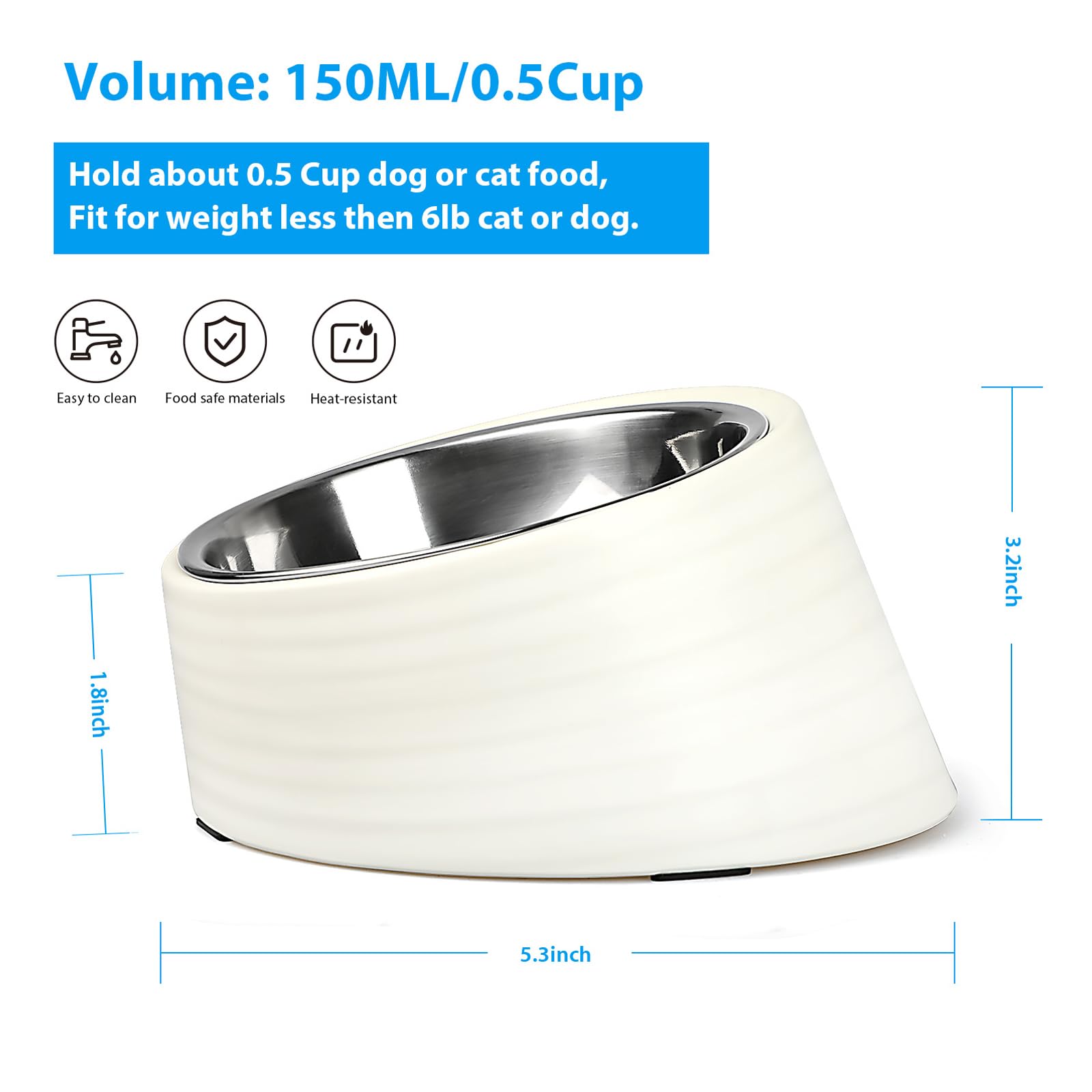 Uppetly Tilted Angle Dog Bowl, 15 Slanted Stainless Steel Dog Cat Food Bowl, Non-Slip & Non-Spill Pet Feeder with Elevated Detac